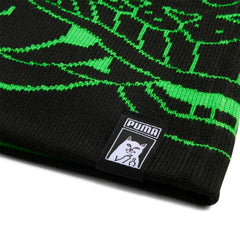 RIPNDIP PUMA x RIPNDIP Reversable Skull Beanie (PUMA Black-Fluro Green Pes)