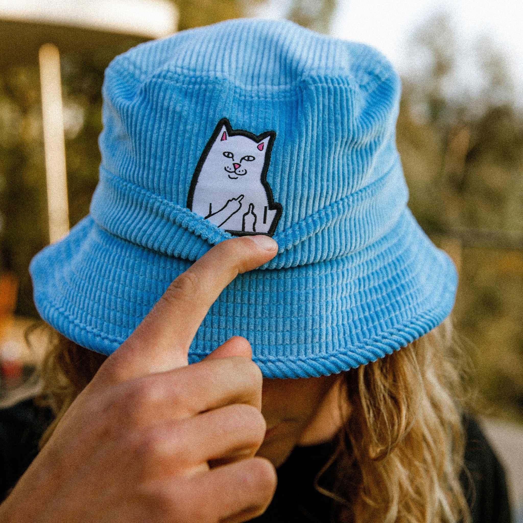 RIPNDIP Lord Nermal Corduroy Bucket Hat (Light Blue)