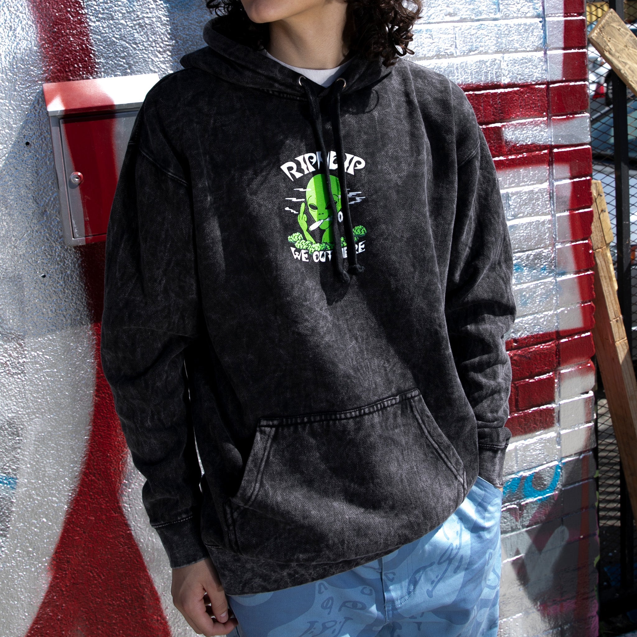RIPNDIP We Out Here Smoking Hoodie (Black Mineral Wash)