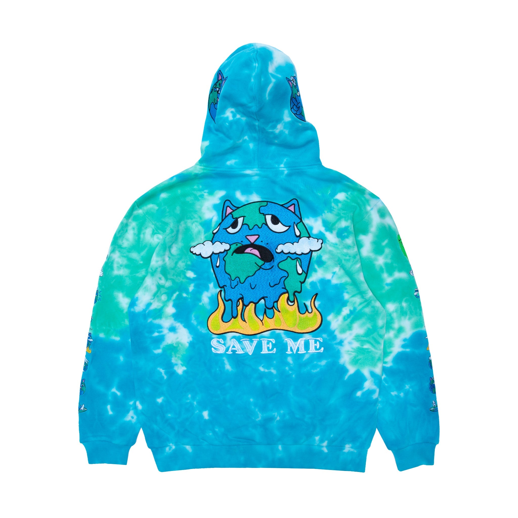 347215 Save the World Embroidered Hoodie (Aqua/Green Tie Dye)