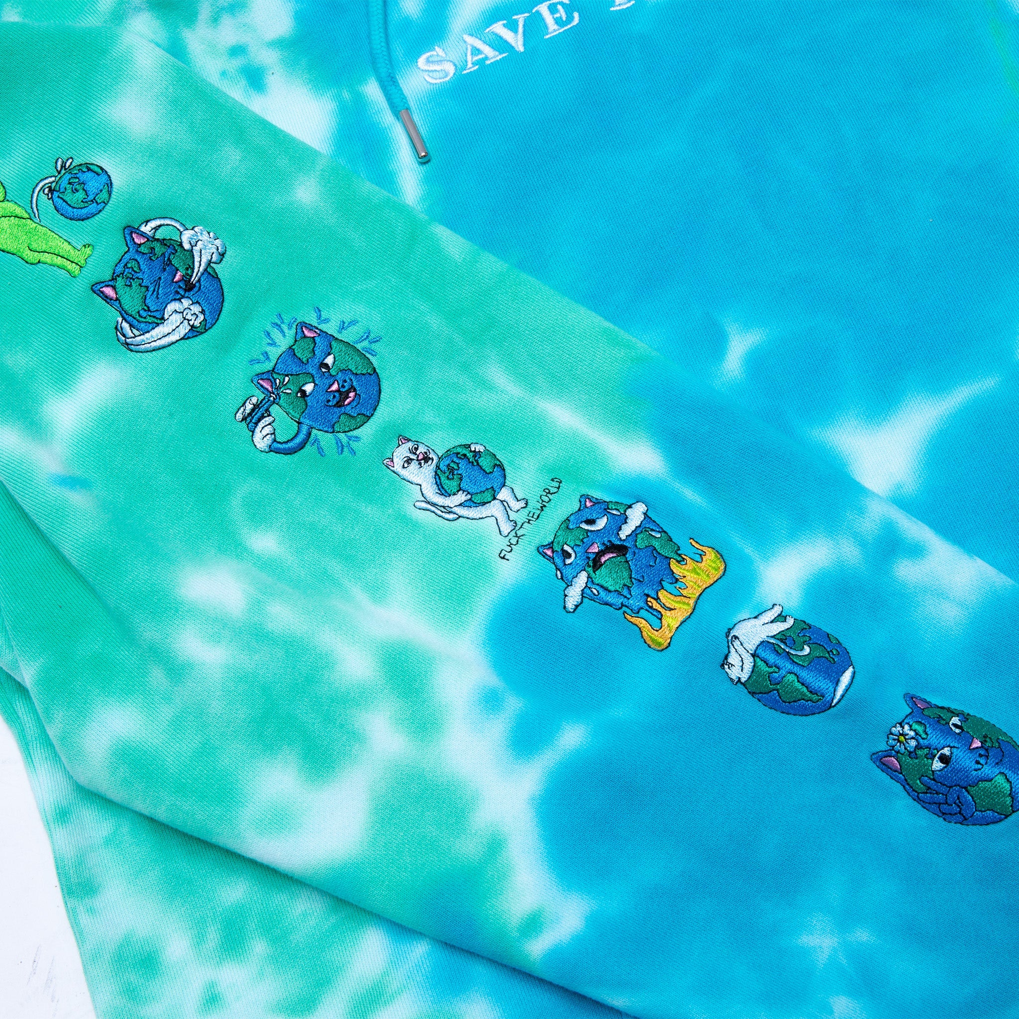 347215 Save the World Embroidered Hoodie (Aqua/Green Tie Dye)