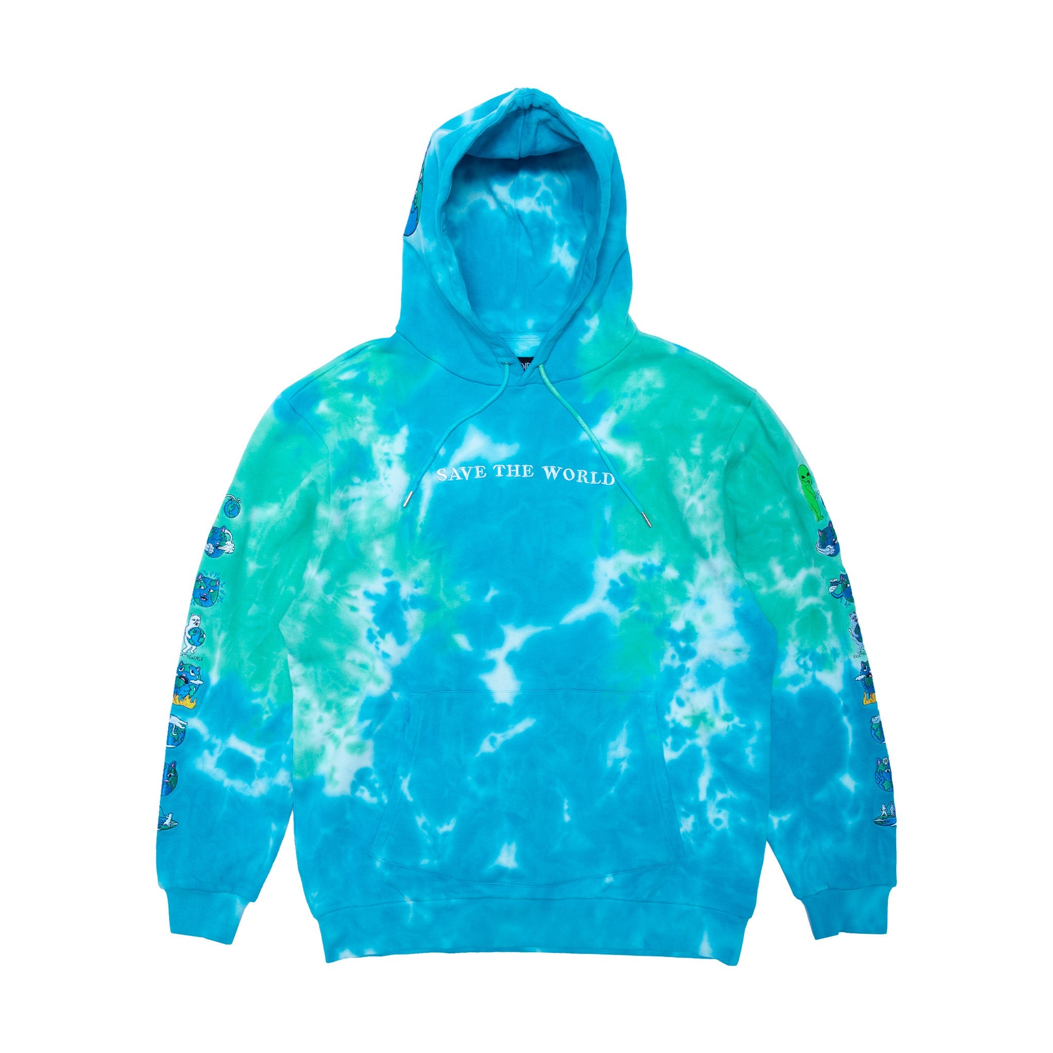 347215 Save the World Embroidered Hoodie (Aqua/Green Tie Dye)
