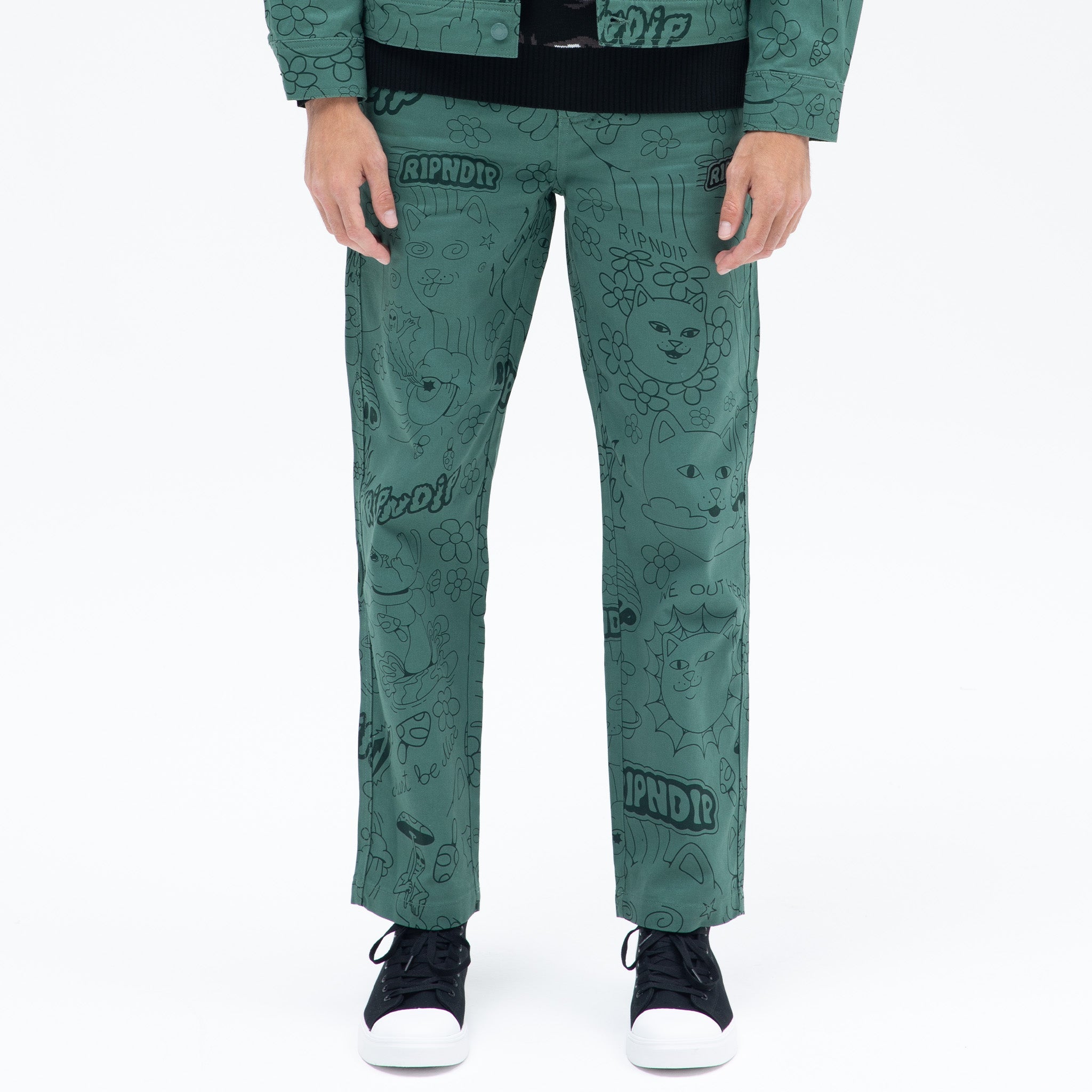 RIPNDIP Scribble Cotton Twill Pants (Forest Green)
