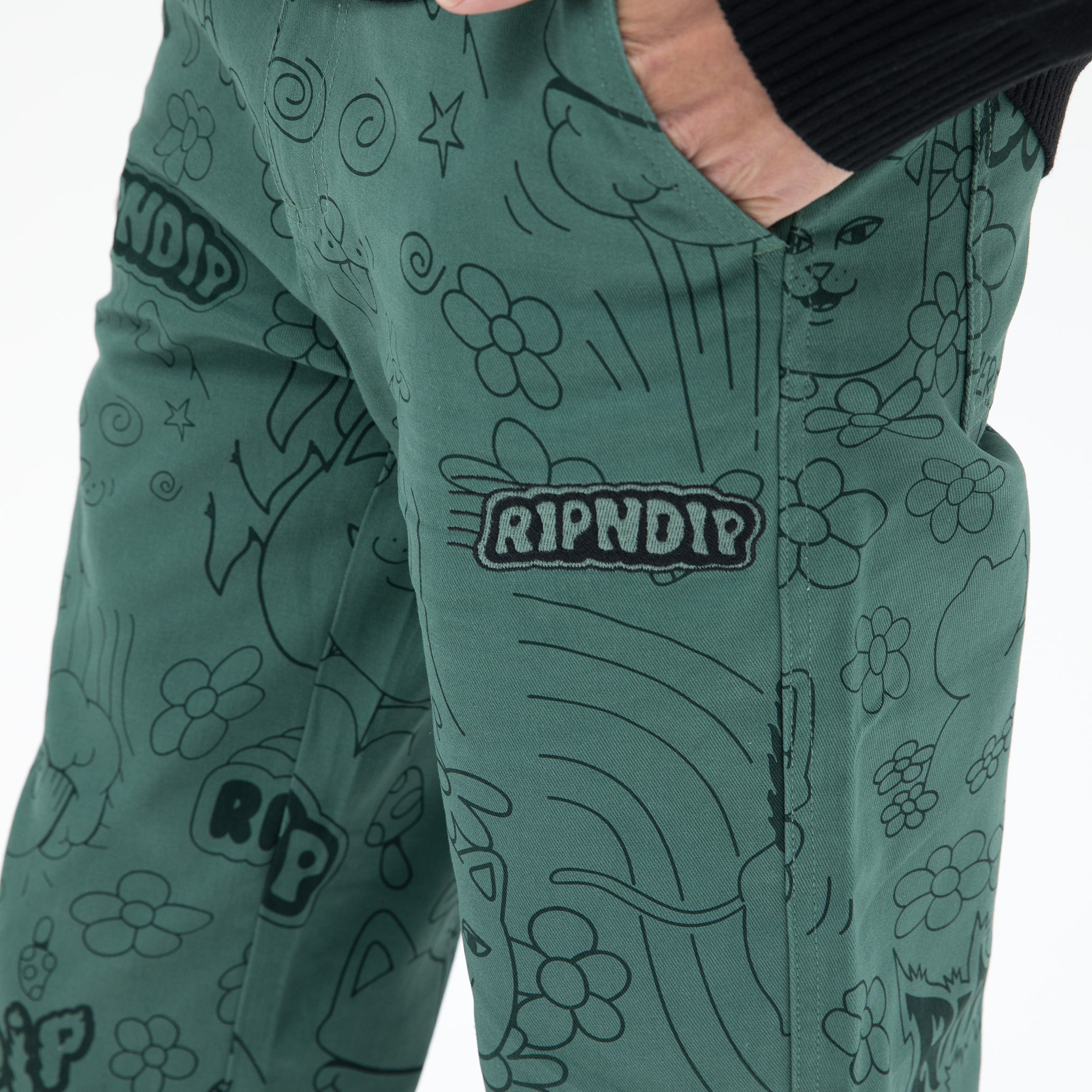 RIPNDIP Scribble Cotton Twill Pants (Forest Green)