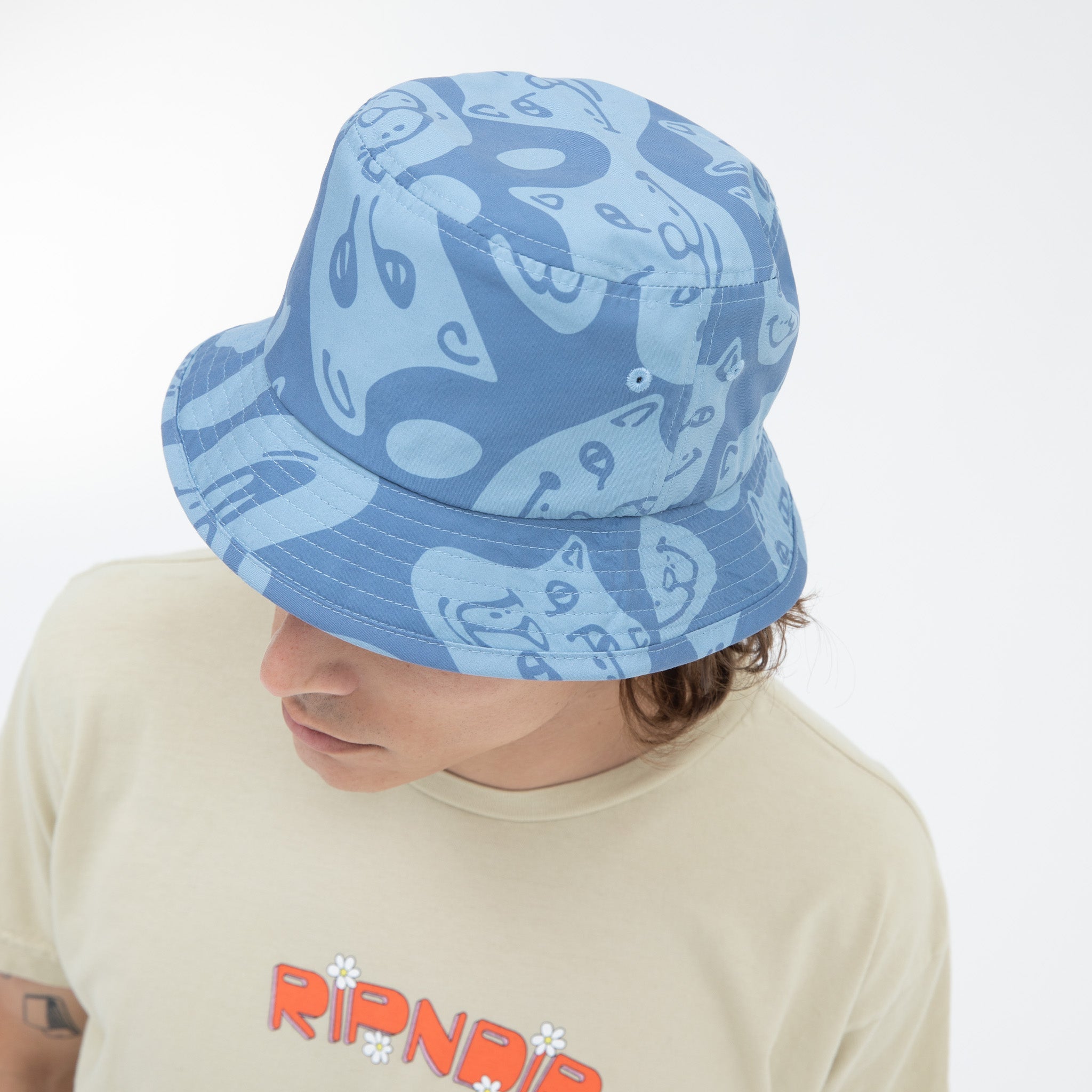 RIPNDIP Many Faces Cotton Twill Bucket Hat (Slate)