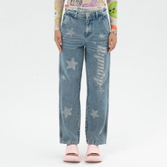 RIPNDIP Kawaii Nerm Womens Wide Leg Pants (Medium Wash)