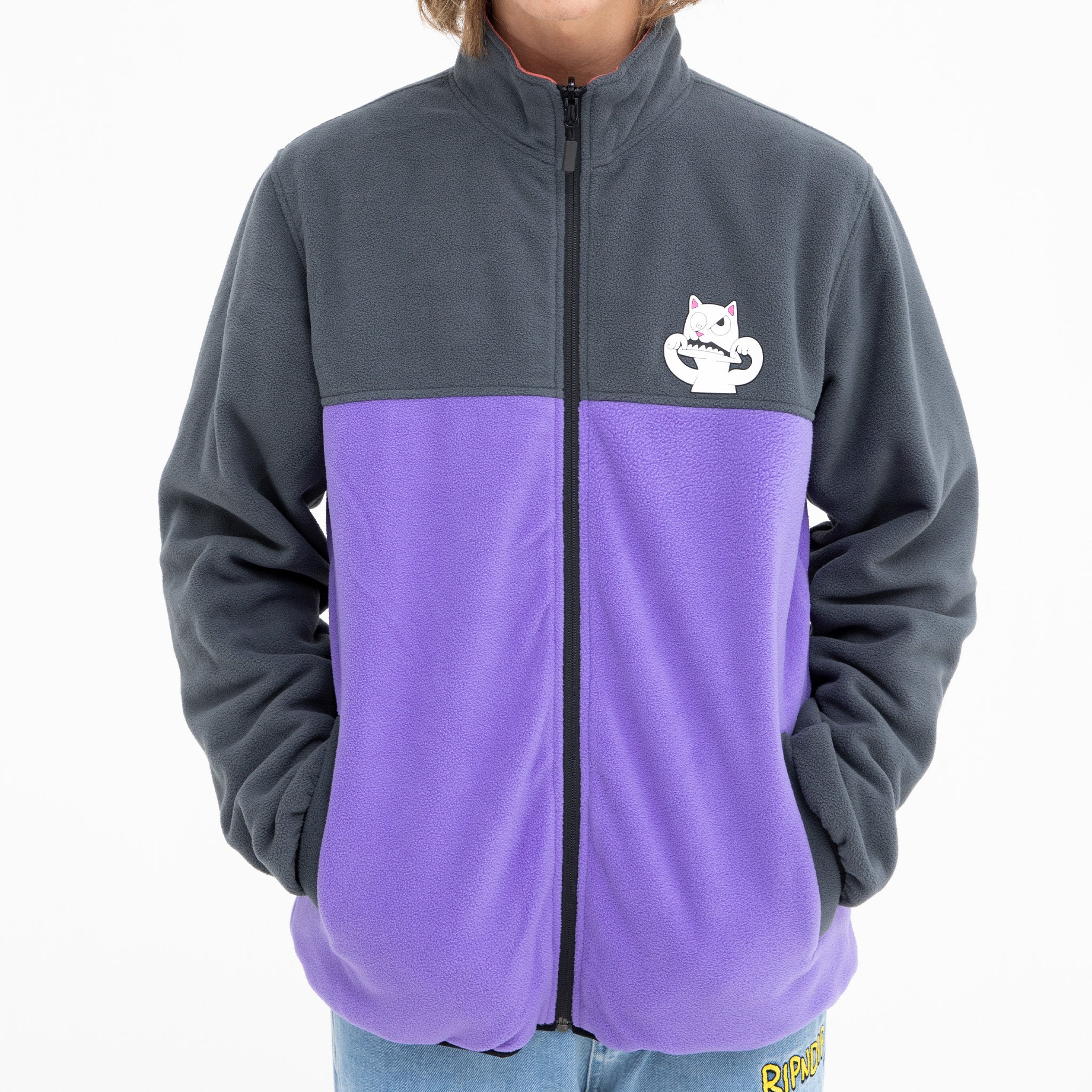 RIPNDIP Shmoody Polar Fleece Quilted Reversible Jacket (Clay/Purple)