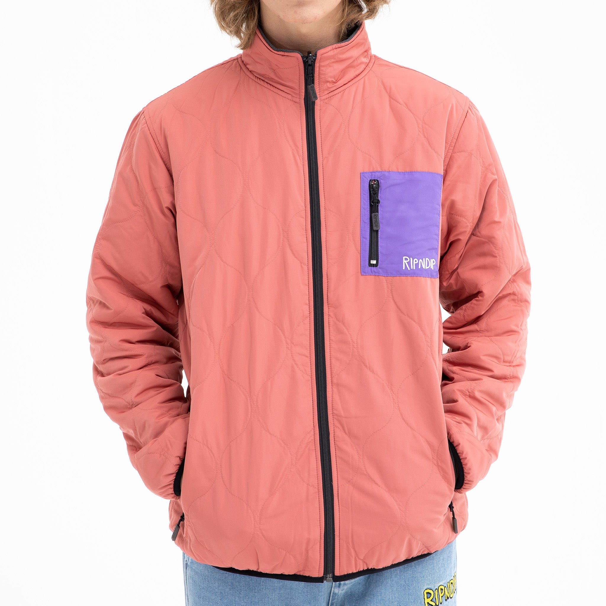 RIPNDIP Shmoody Polar Fleece Quilted Reversible Jacket (Clay/Purple)