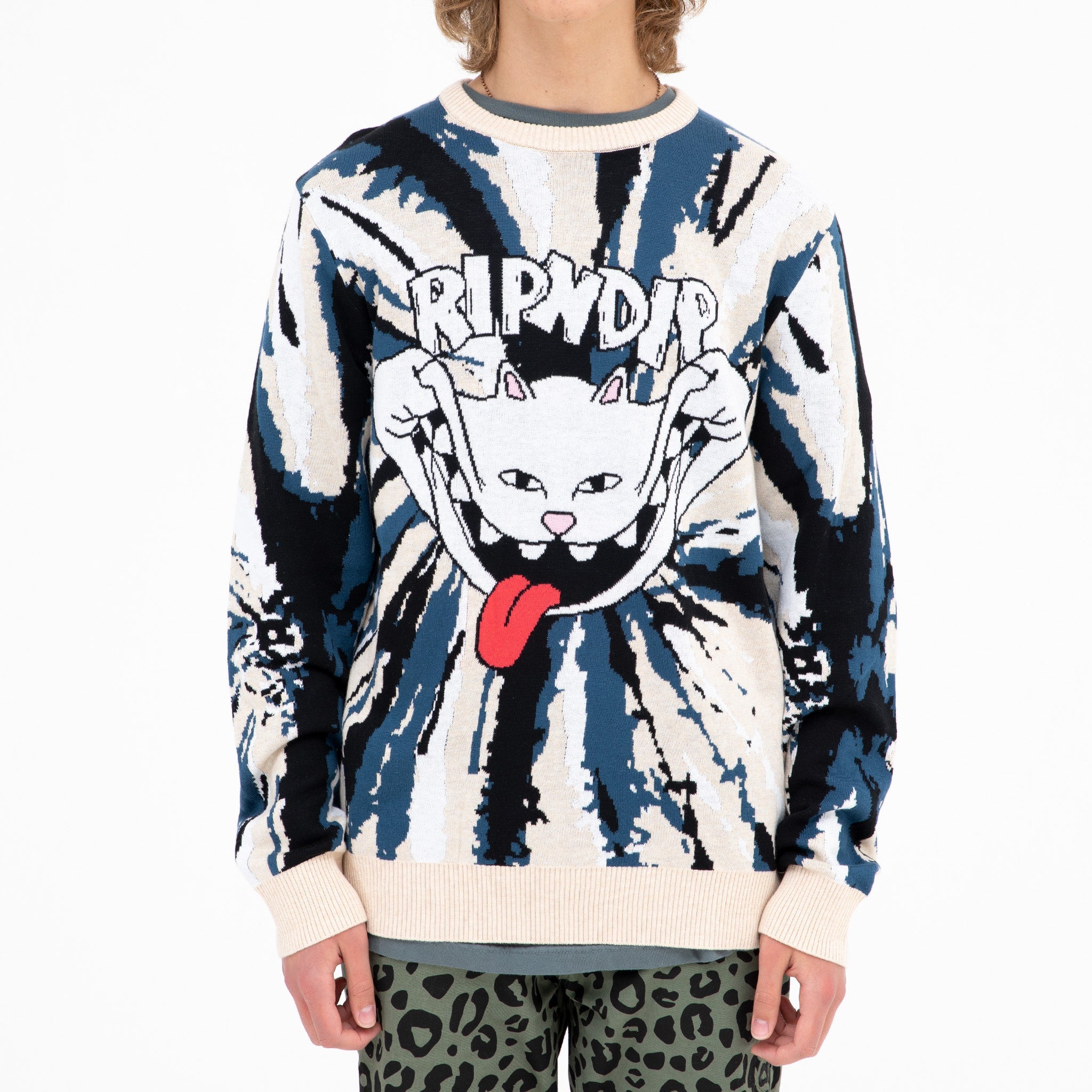 RIPNDIP Big Smile Knit Sweater (Cream/Navy)