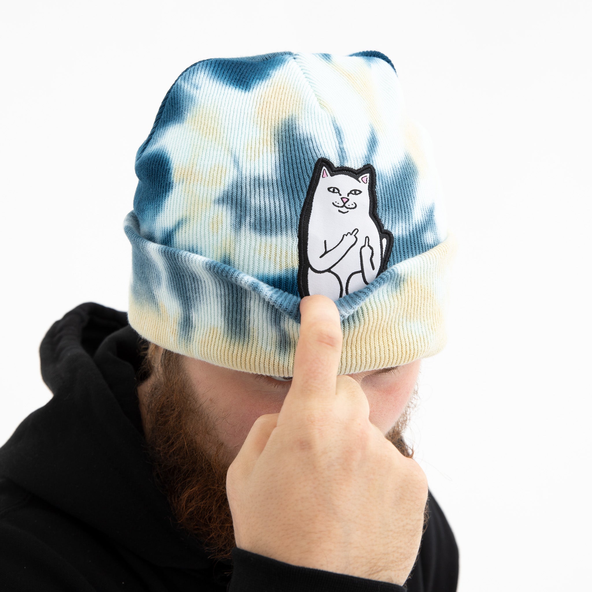 RIPNDIP Lord Nermal Tie Dye Beanie (Navy/Peach)