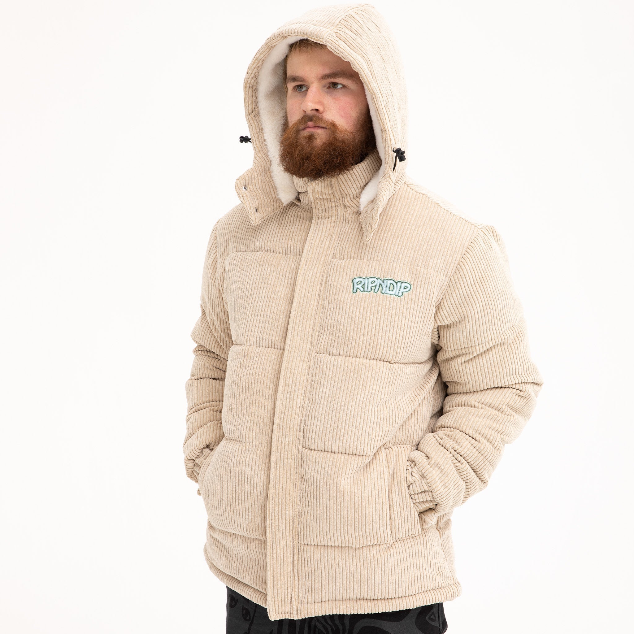 351545 Intertwined Corduroy Puffer Jacket (Khaki)