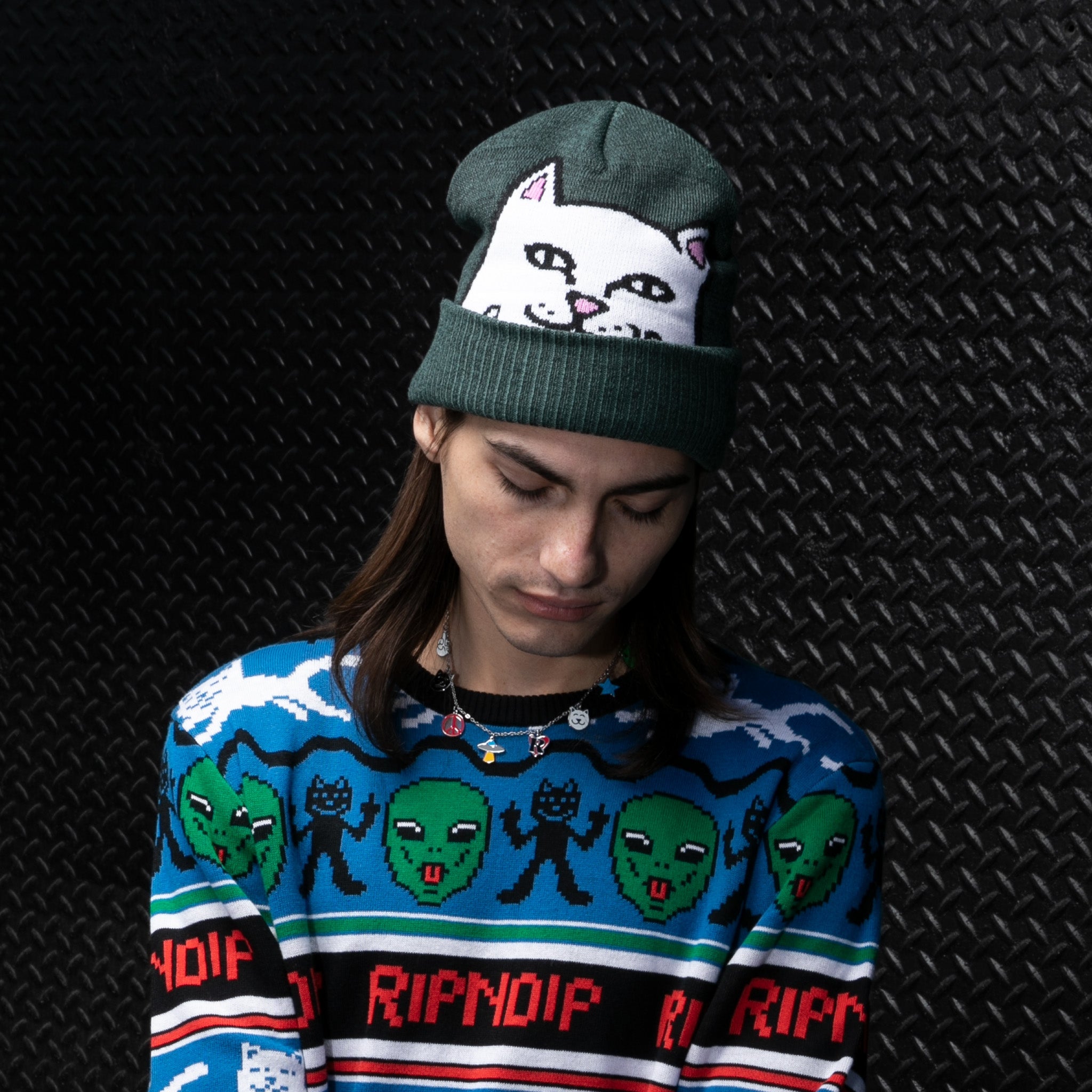 RIPNDIP Peeking Nermal Beanie (Marled Hunter Green)