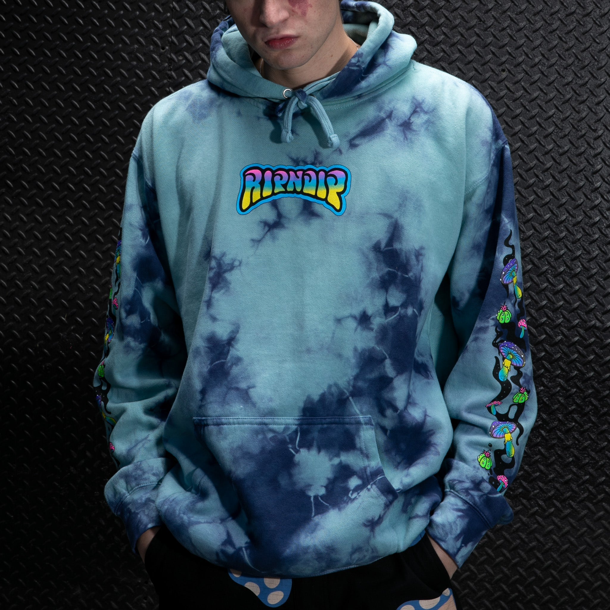 RIPNDIP Psychedelic Garden Hoodie (Navy/Aqua Lightning Wash)