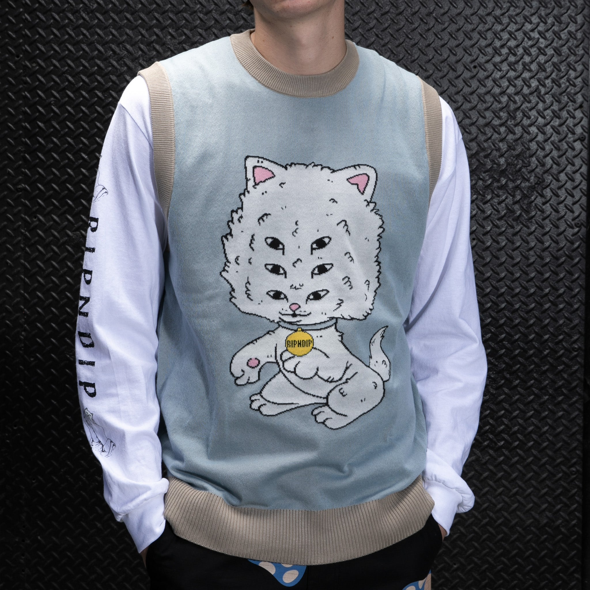 RIPNDIP Big Head Knit Sweater Vest (Light Slate)