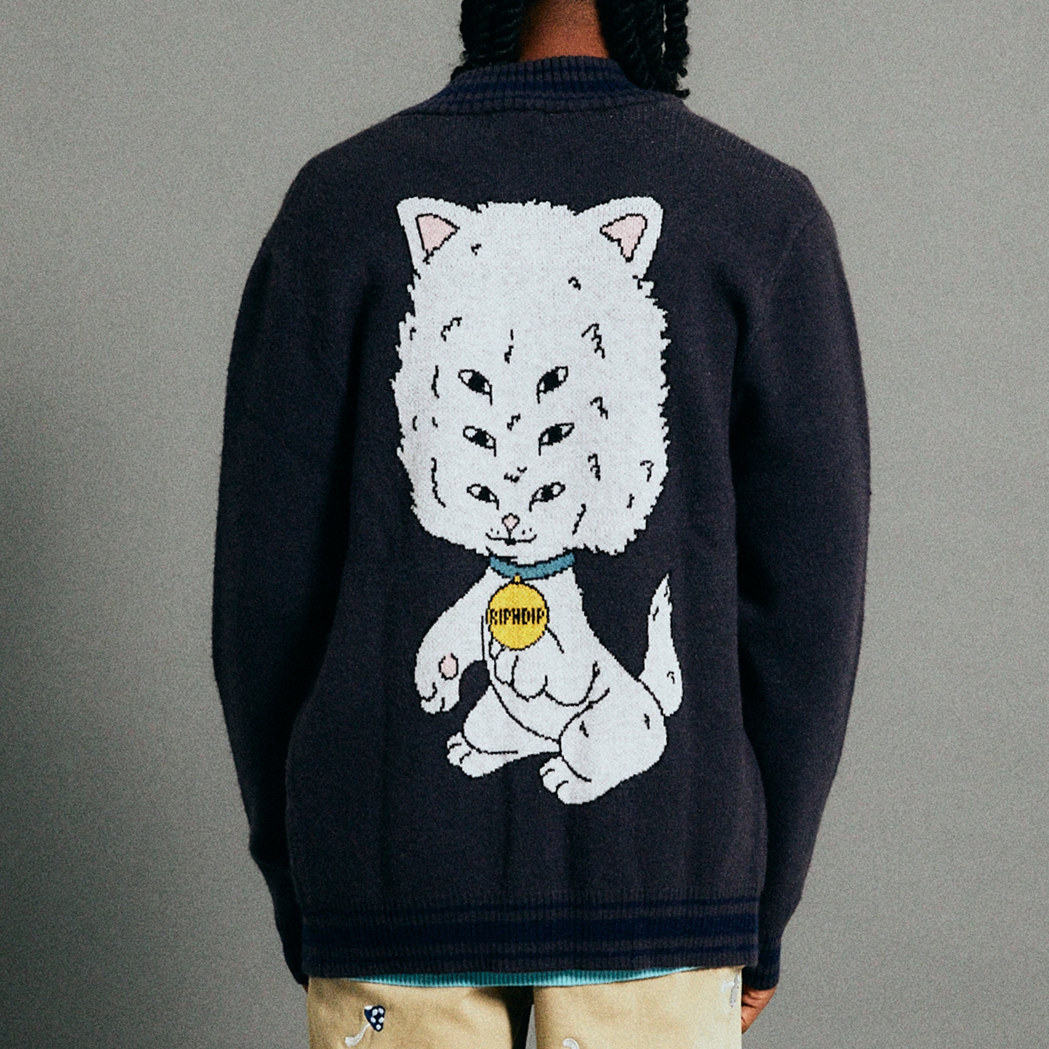 RIPNDIP Big Head Knit Cardigan (Charcoal)