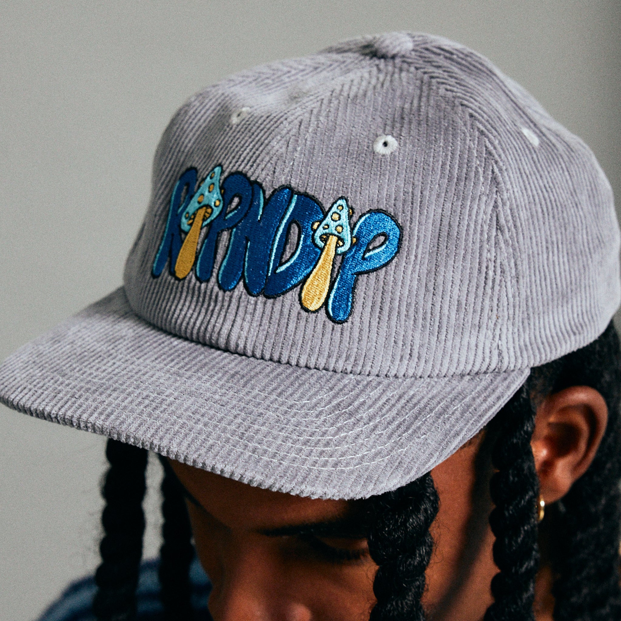 RIPNDIP Toadstool Corduroy Velcro 6 Panel Hat (Grey)