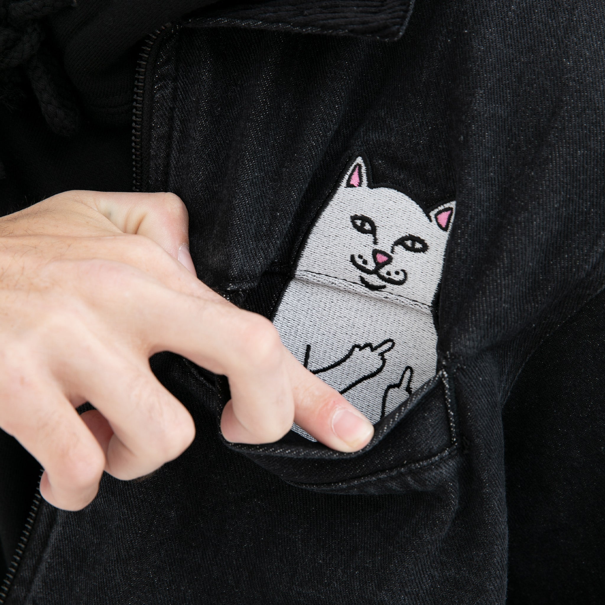 RIPNDIP La Brea Peeking Nermal Work Jacket (Black Washed Denim)