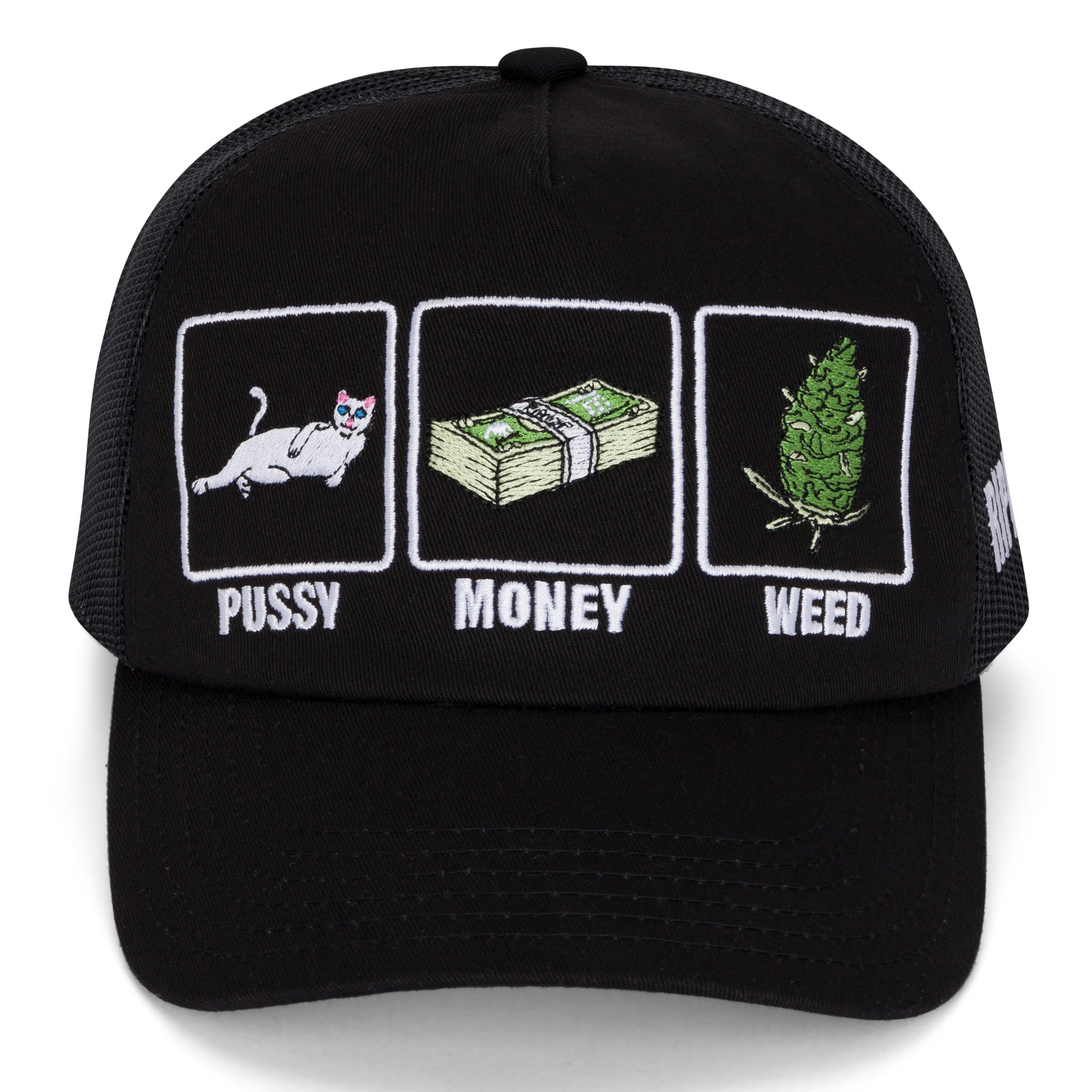 RIPNDIP Pussy Money Weed Trucker Hat (Black)