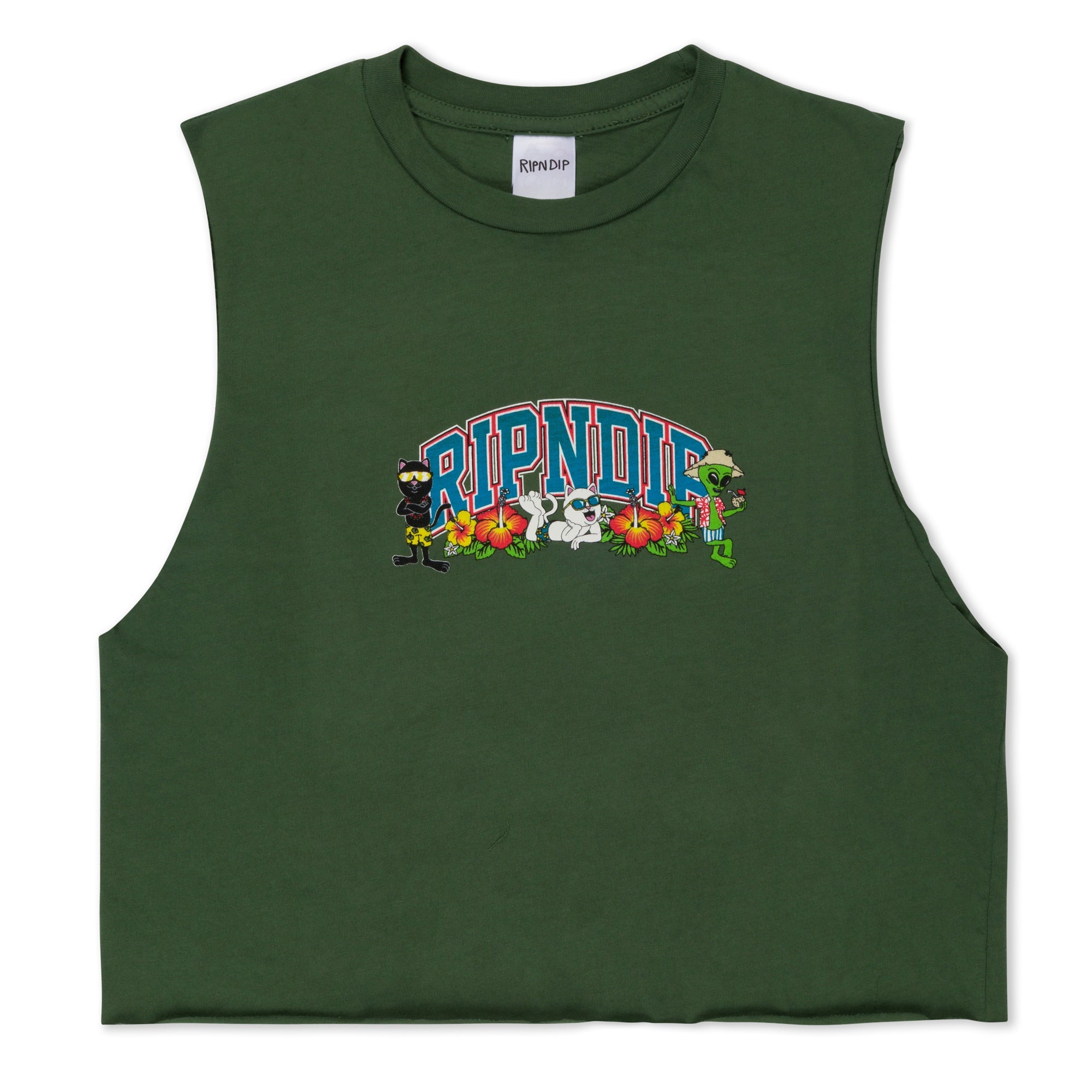 RIPNDIP Summer Friends Cropped Tank (Olive)