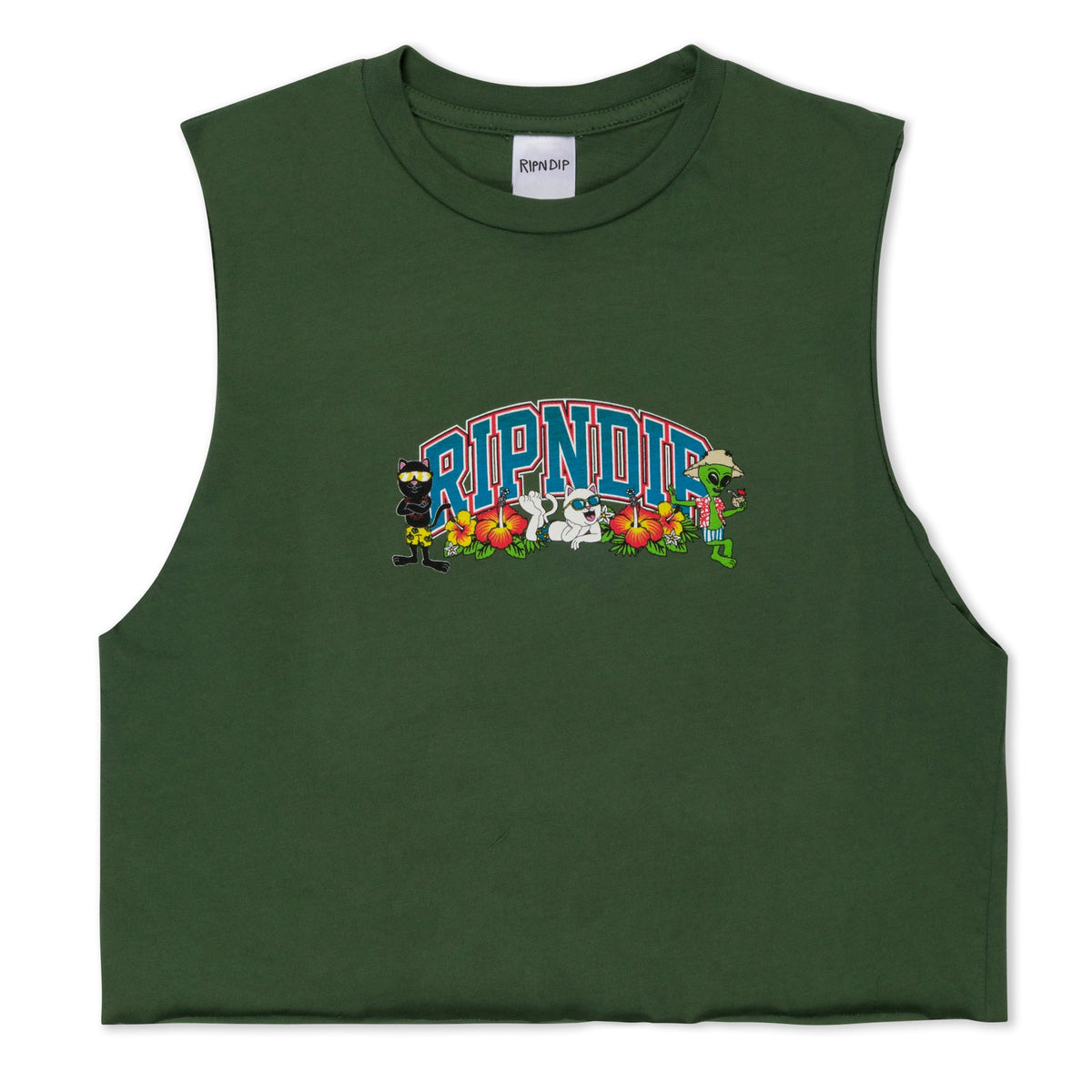 RIPNDIP Summer Friends Cropped Tank (Olive)