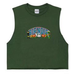 RIPNDIP Summer Friends Cropped Tank (Olive)