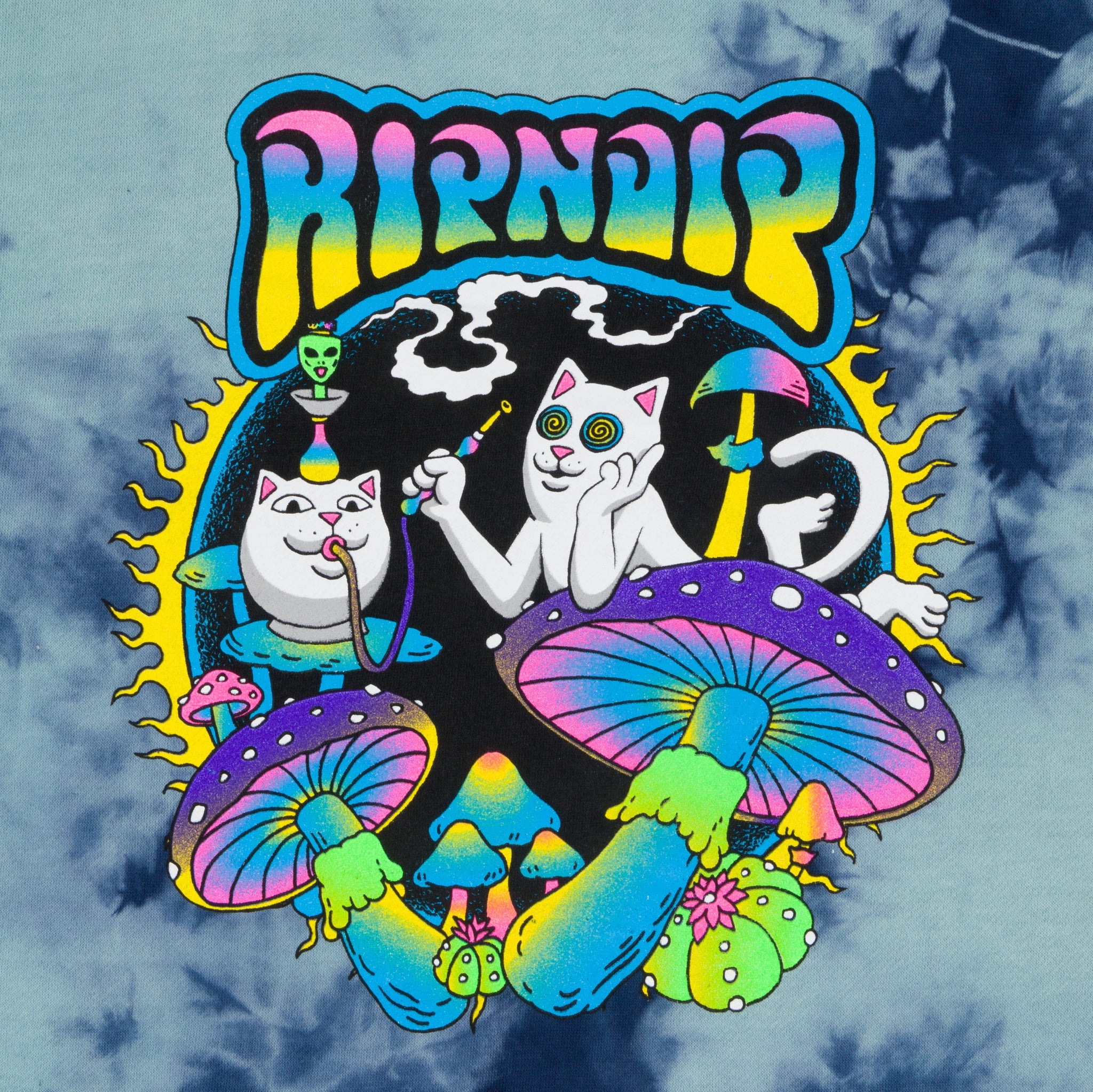RIPNDIP Psychedelic Garden Hoodie (Navy/Aqua Lightning Wash)