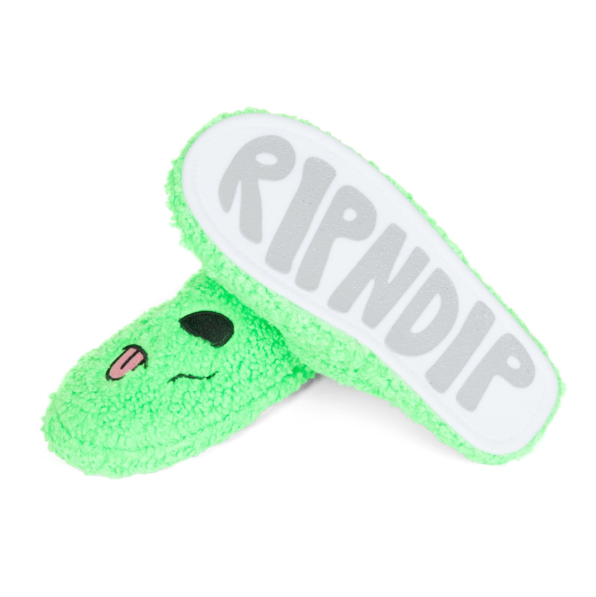 RIPNDIP Alien Face Fuzzy House Slippers (Green)