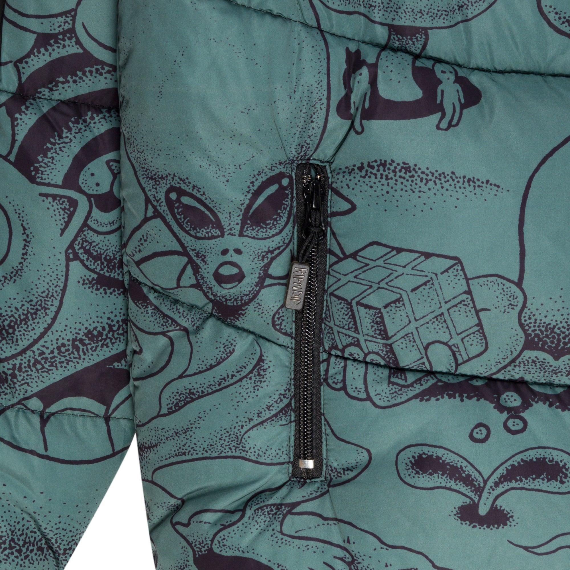 RIPNDIP Dark Twisted Fantasy Puffer Jacket (Olive/Black)