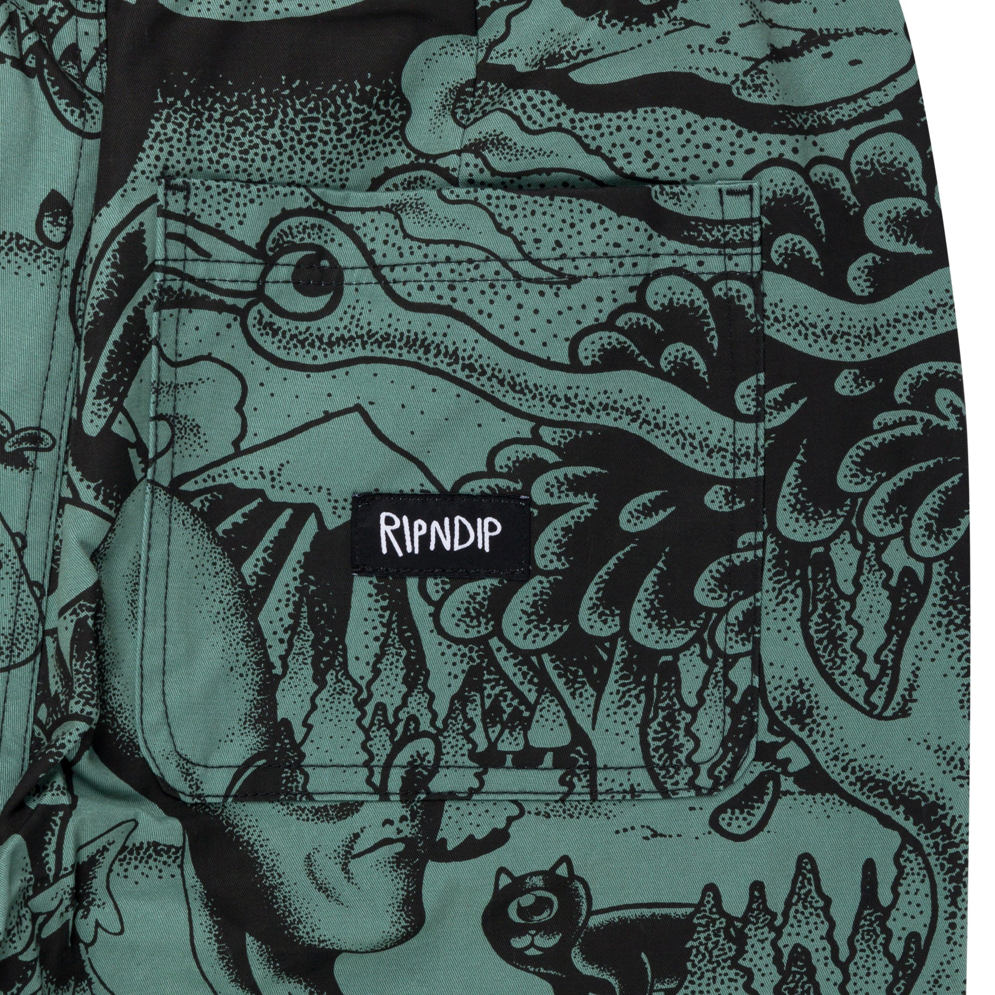 RIPNDIP Dark Twisted Fantasy Wide Leg Pants (Olive/Black)