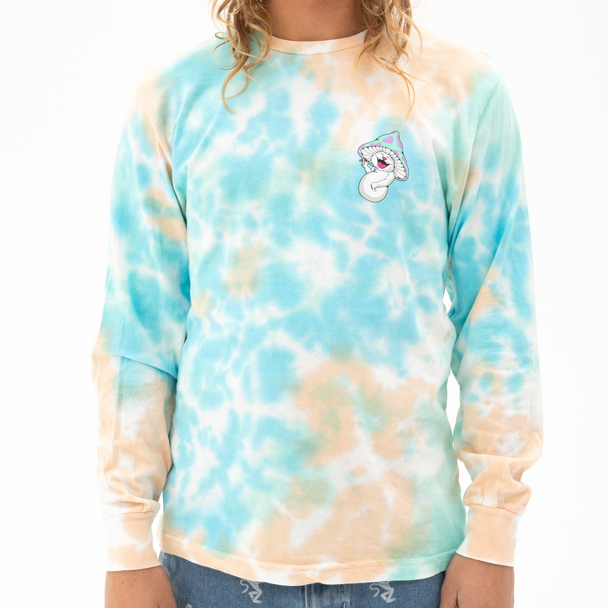 354477 Kaleidoscopic Long Sleeve (Light Blue/Peach Tie Dye)