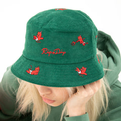RIPNDIP Devil Babies Corduroy Bucket Hat (Dark Sage)