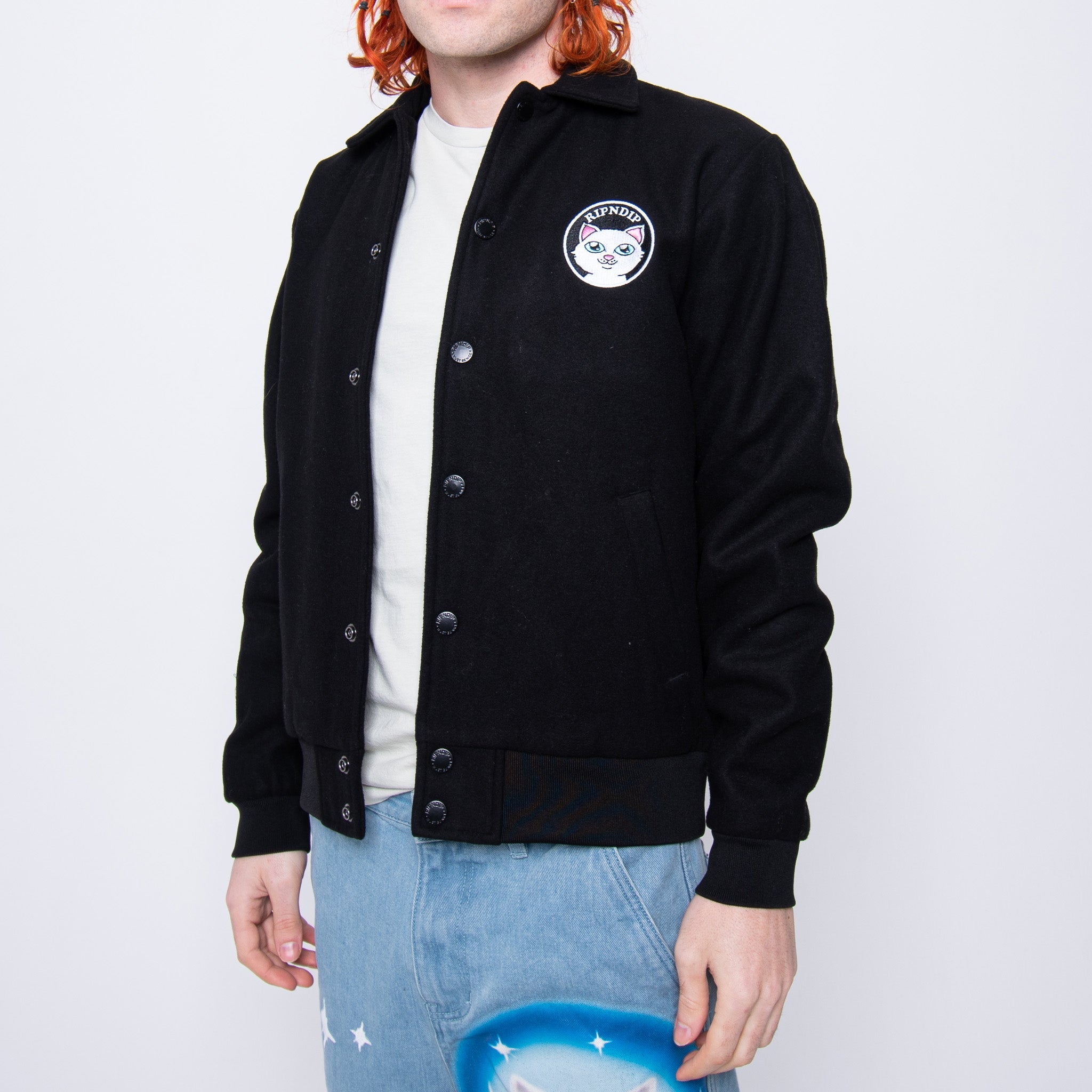 RIPNDIP Stop Being A Pussy Varsity Jacket (Black)