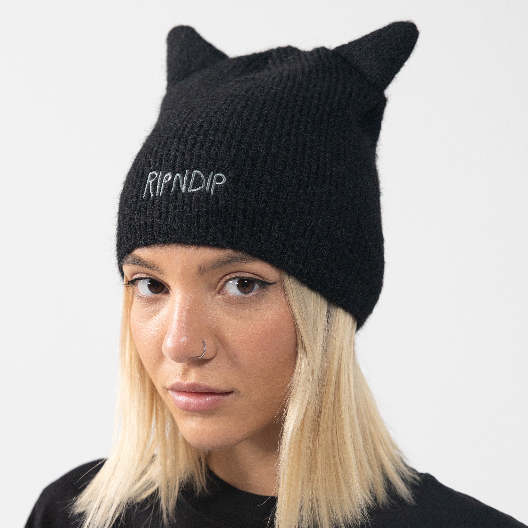 RIPNDIP Kitty Ears Mohair Beanie (Black)