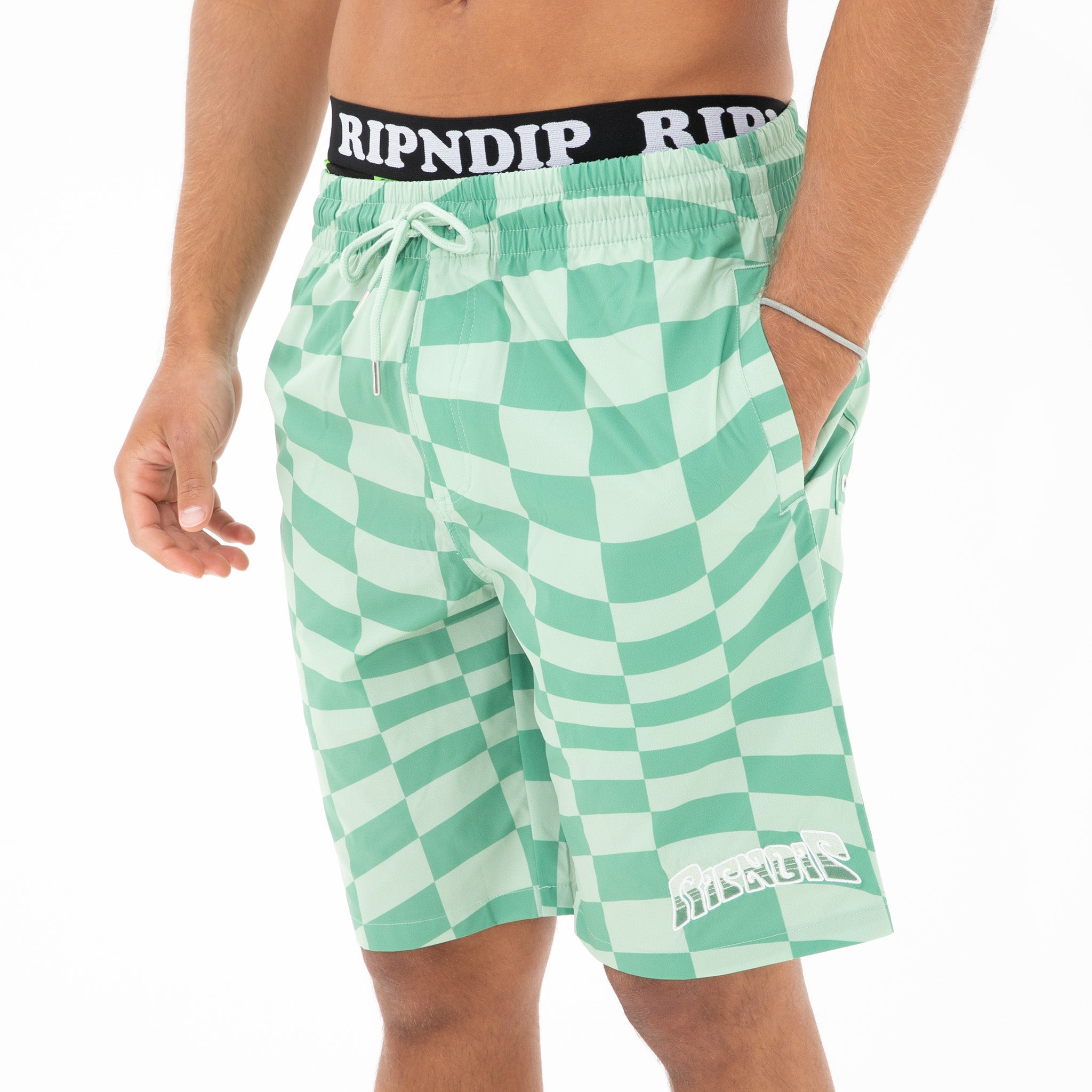 RIPNDIP Checked Swim Shorts (Olive/Pine)
