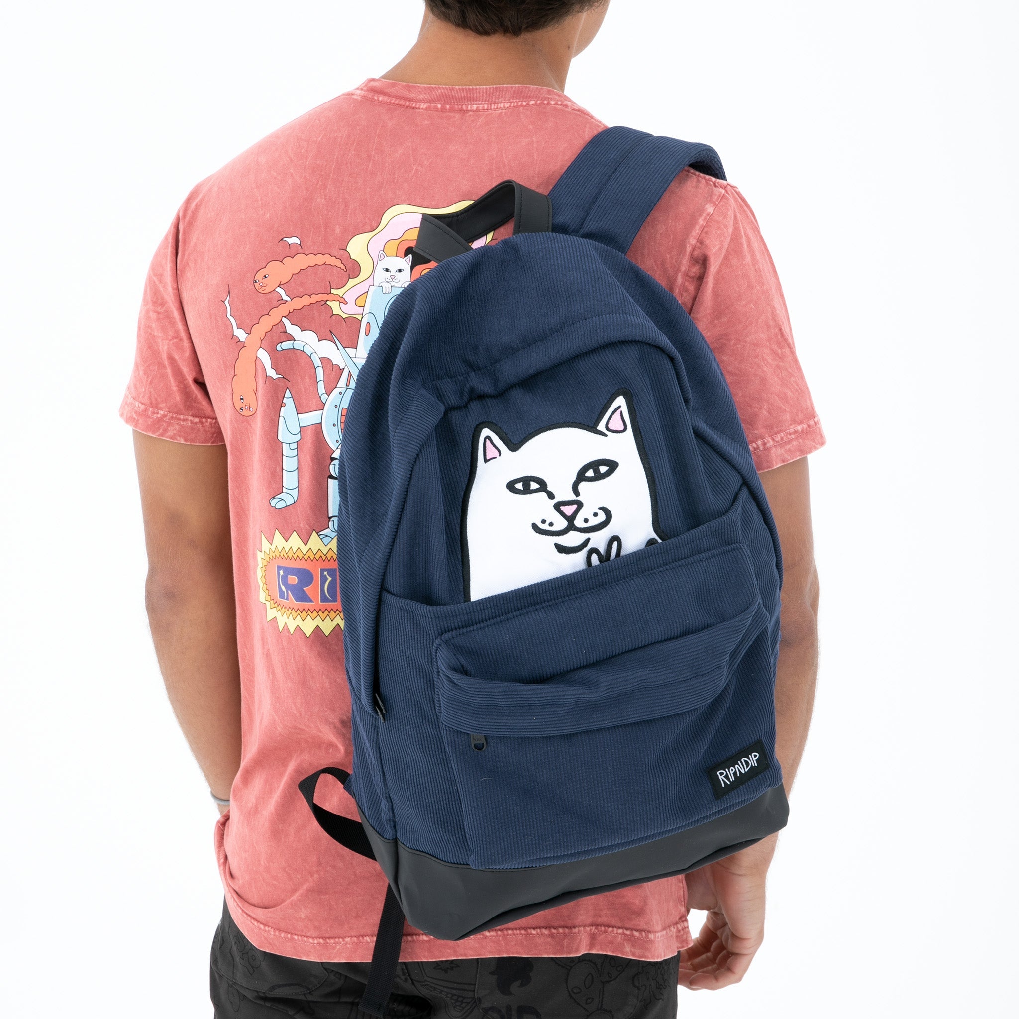 RIPNDIP Lord Nermal Velcro Hands Corduroy Backpack (Navy)