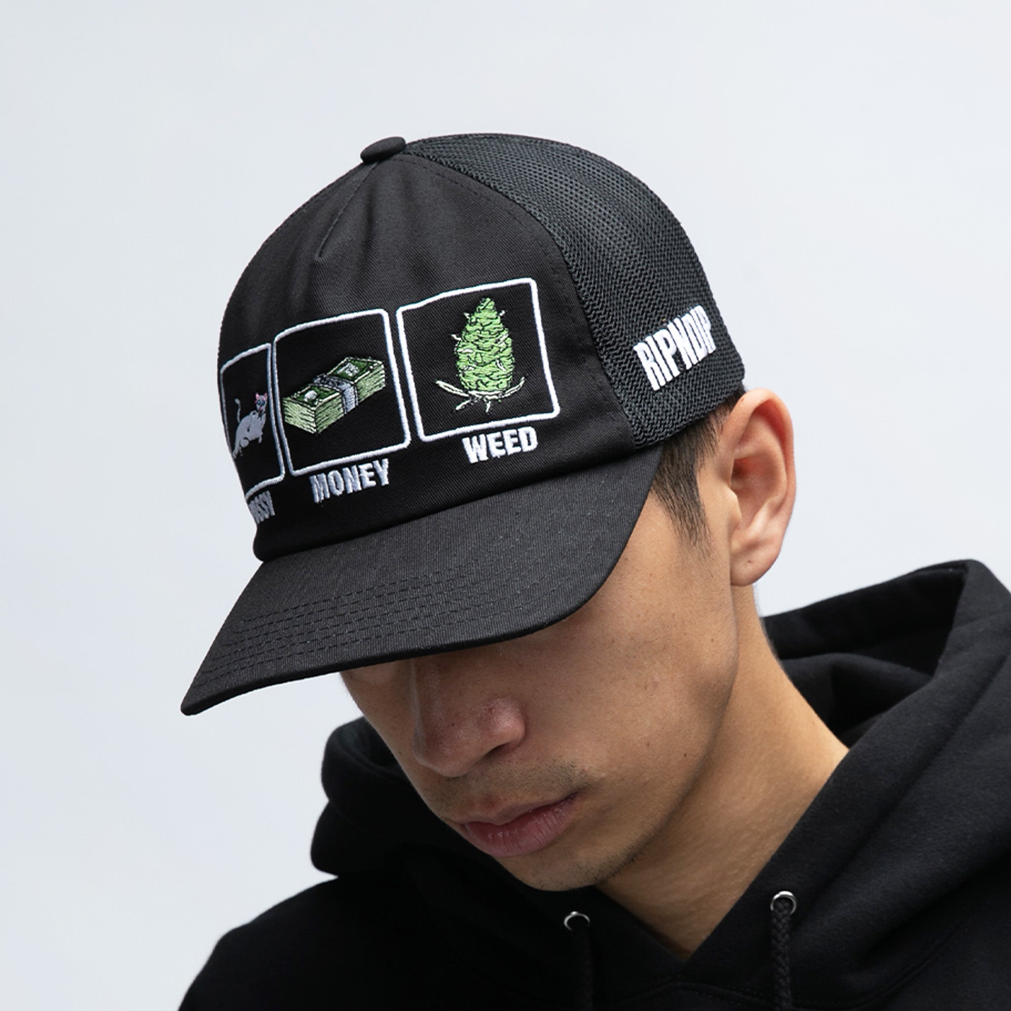 RIPNDIP Pussy Money Weed Trucker Hat (Black)