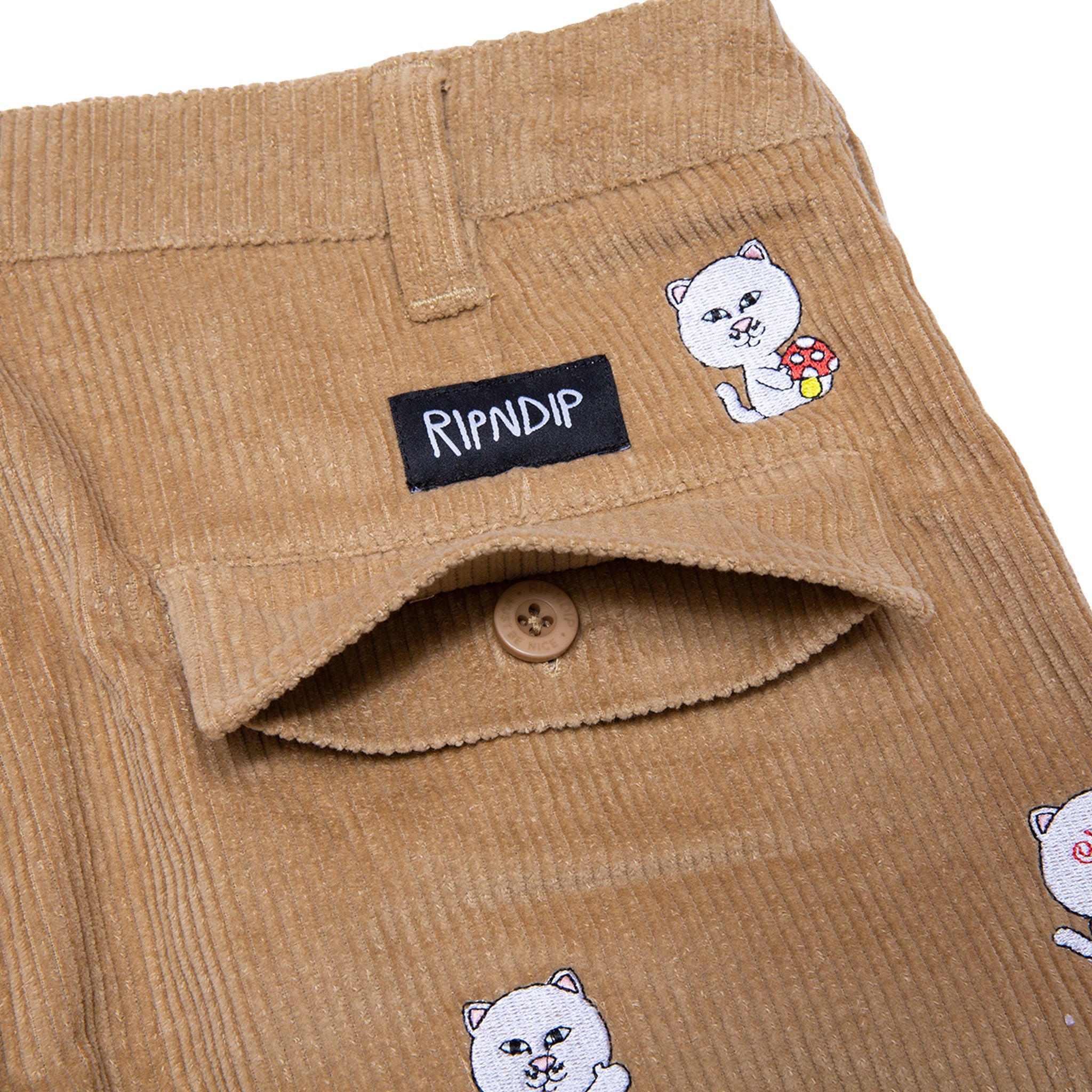 RIPNDIP Hello Nermy Corduroy Embroidered Pants (Tan)