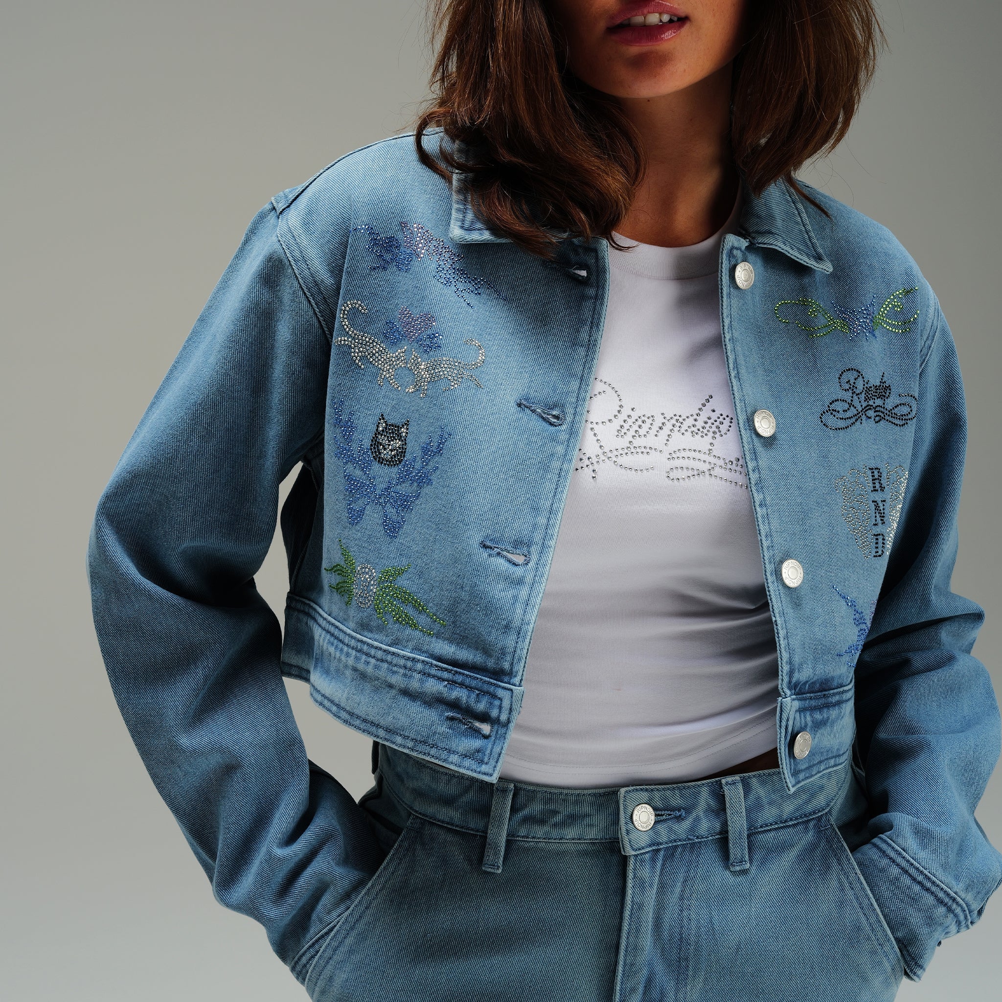 RIPNDIP Hyaena Cropped Denim Jacket (Medium Wash)