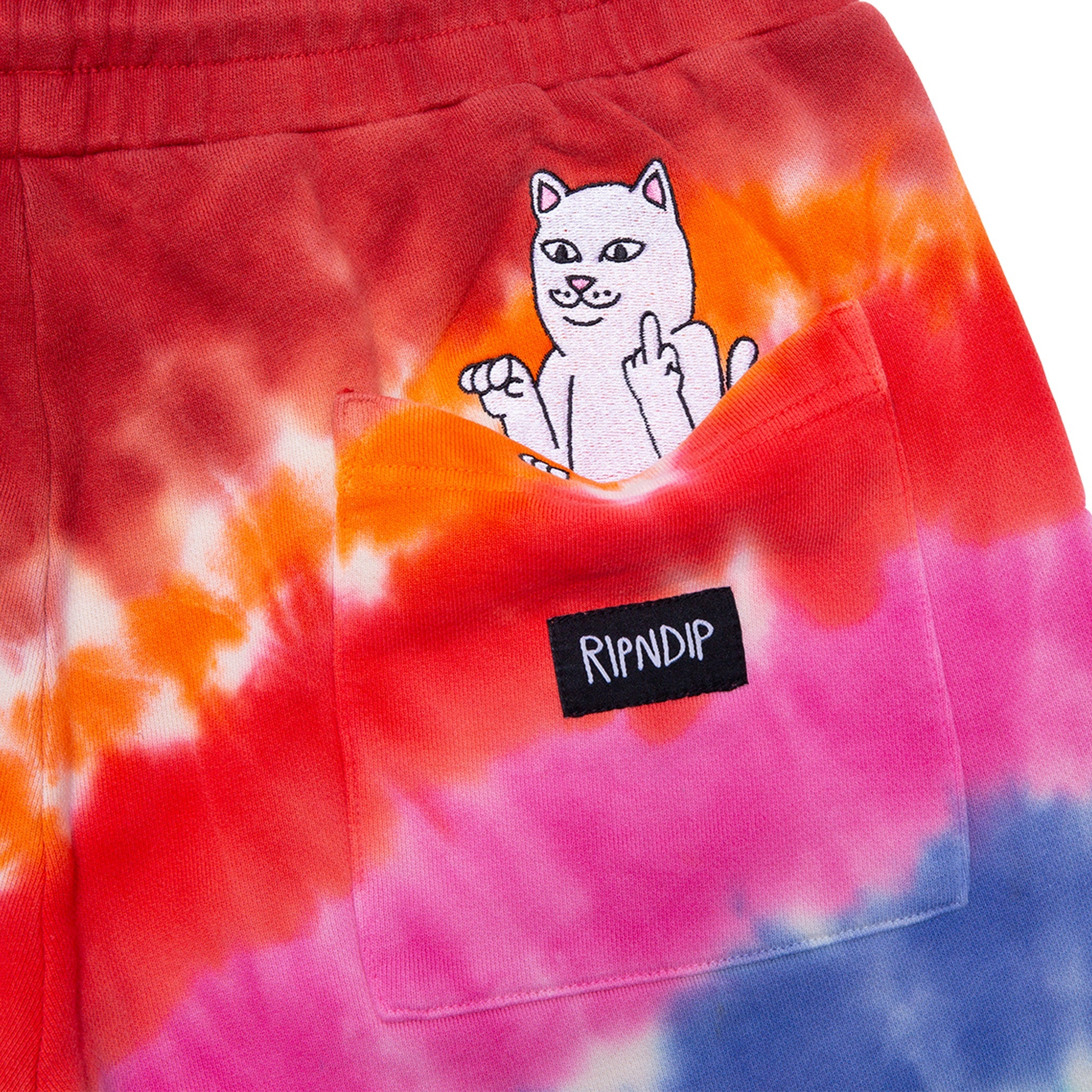 RIPNDIP OG Prisma Embroidered Sweatshorts (Red Tie Dye)