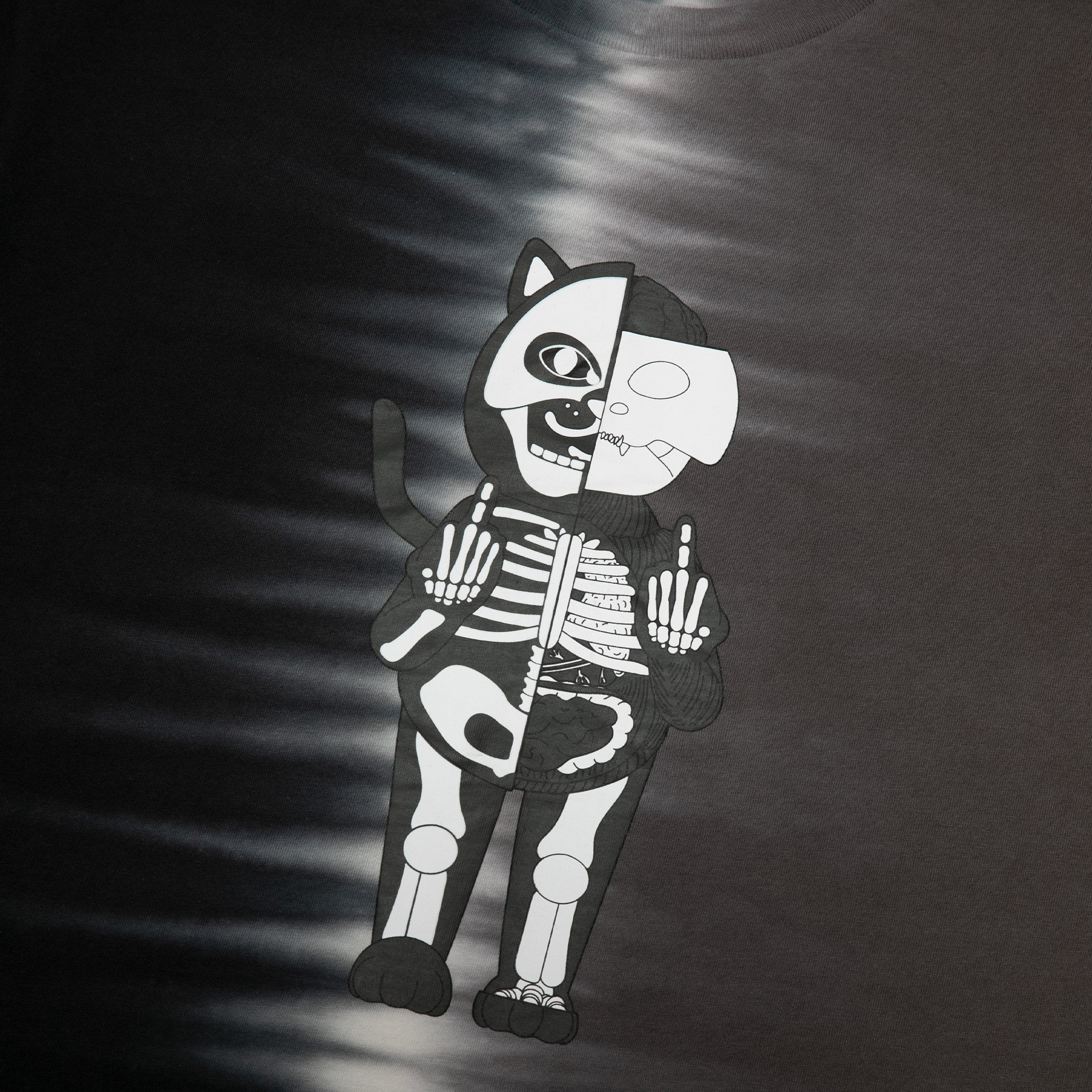 RIPNDIP Skelly Anatomy Split Tie Dye Tee (Black/Charcoal Split Tie Dye)