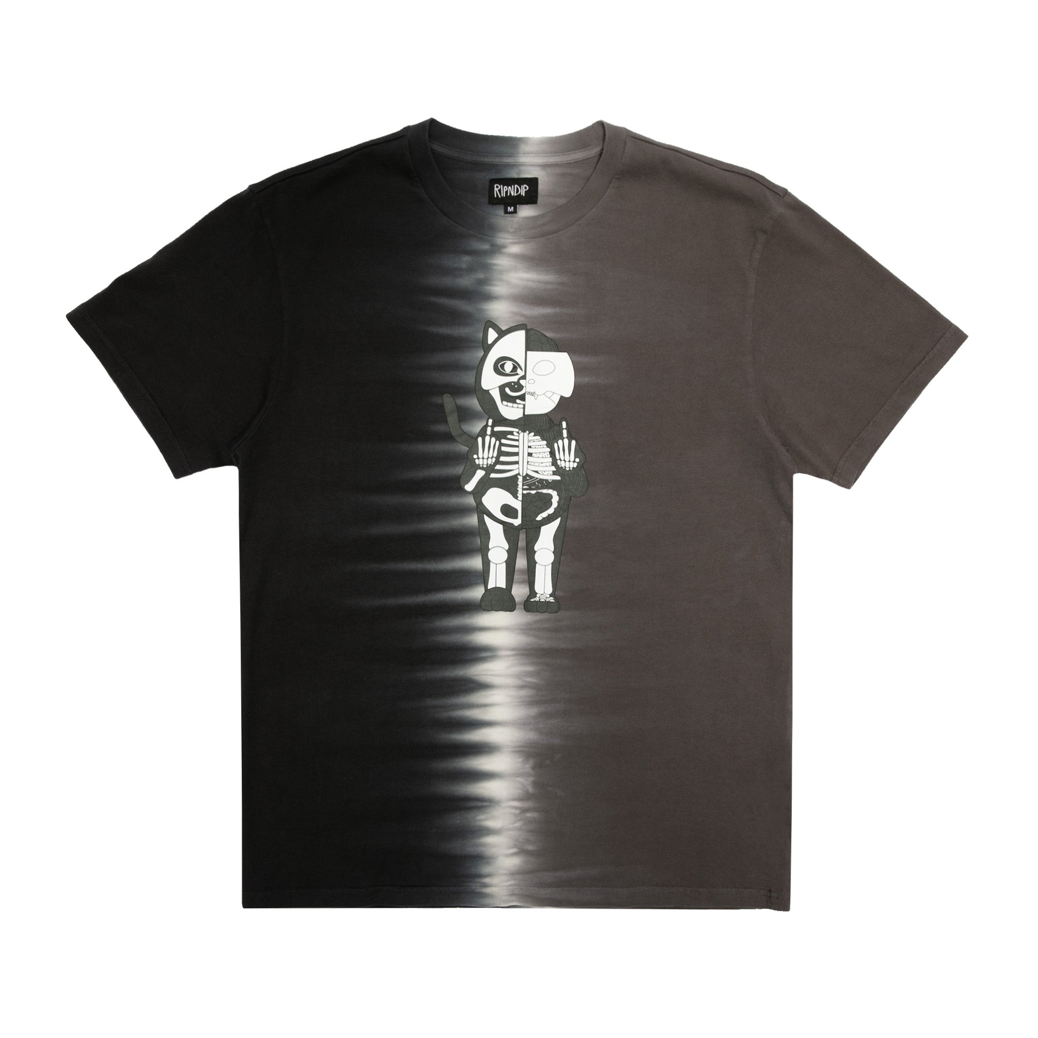 RIPNDIP Skelly Anatomy Split Tie Dye Tee (Black/Charcoal Split Tie Dye)