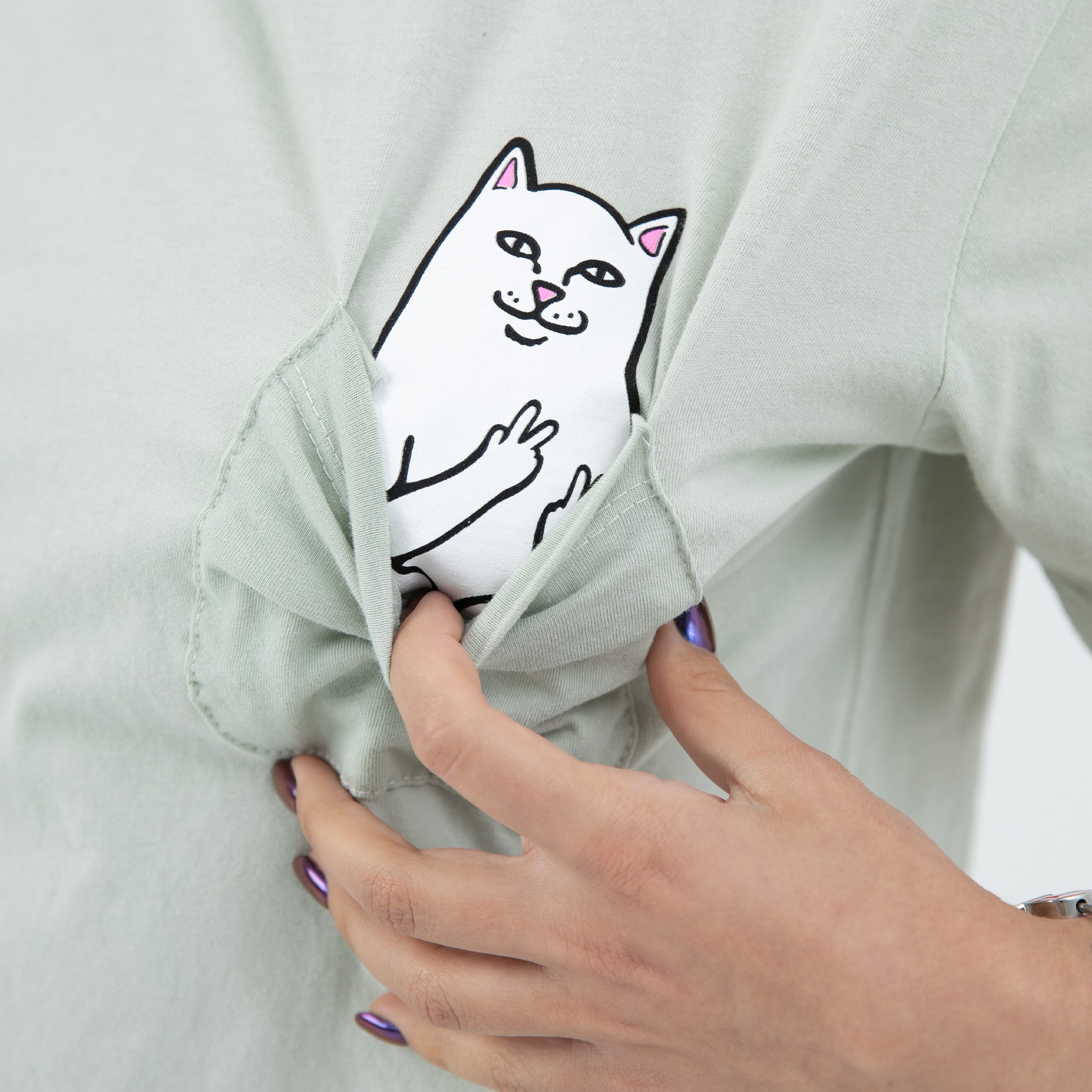 RIPNDIP Lord Nermal Peace Cropped Pocket Tee (Sage)
