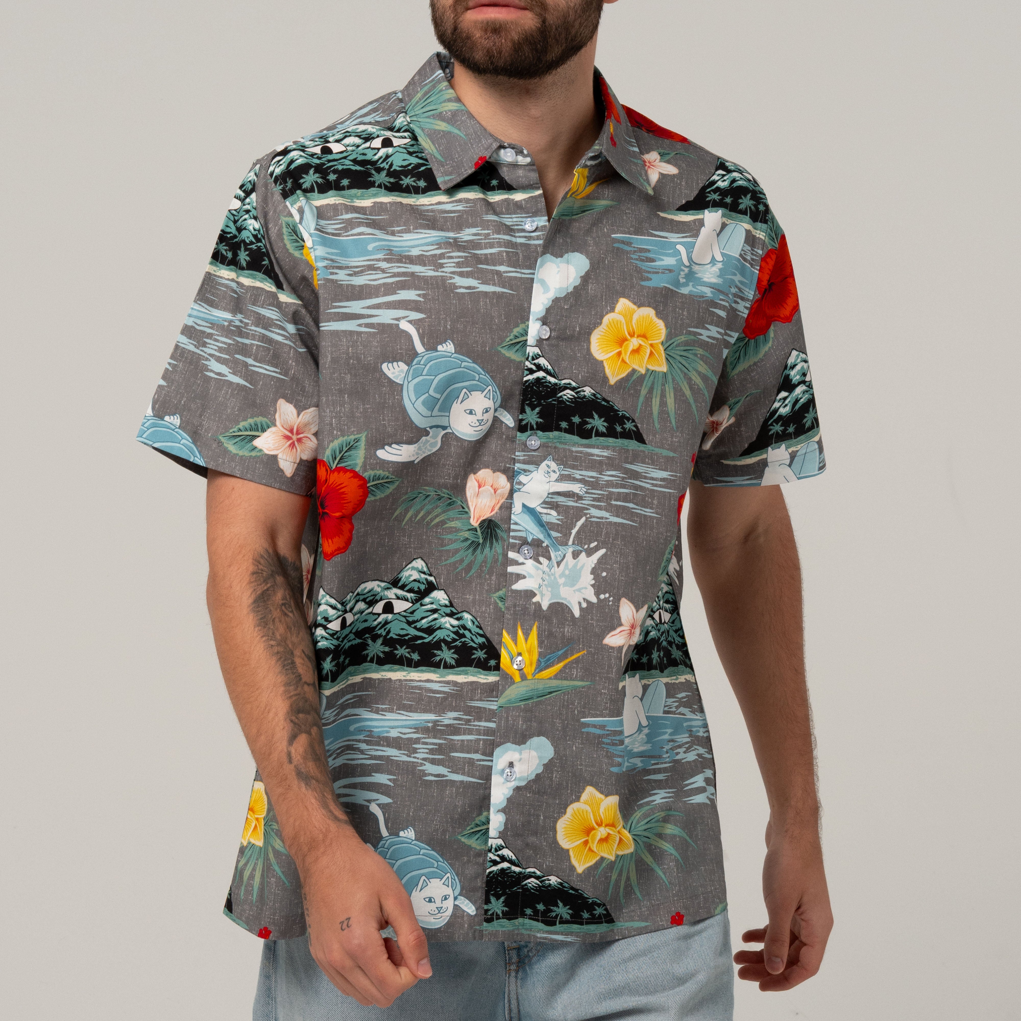 RIPNDIP Islanders Button Up Shirt (Charcoal)