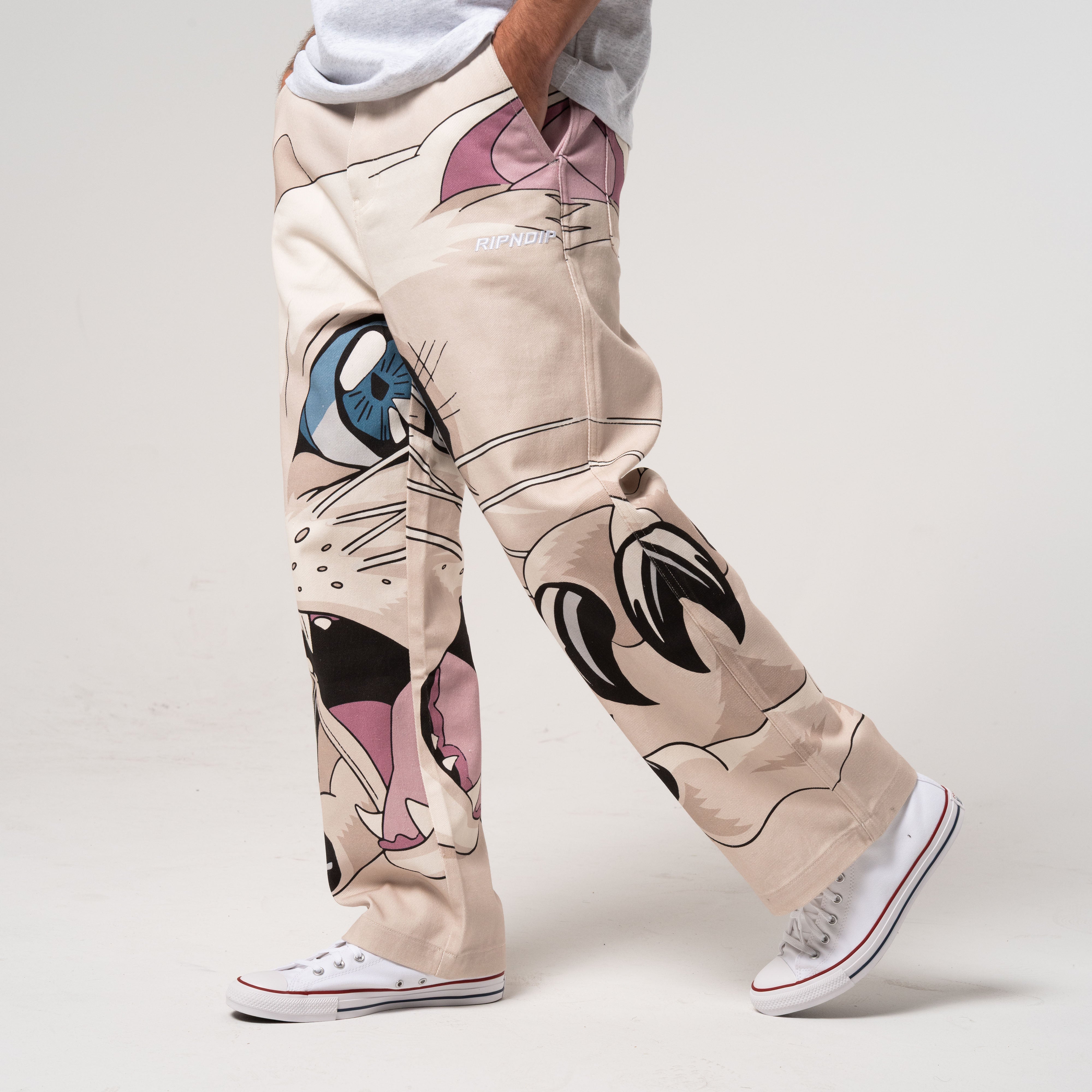 RIPNDIP Metal Claw Wide Leg Pants (Bone)