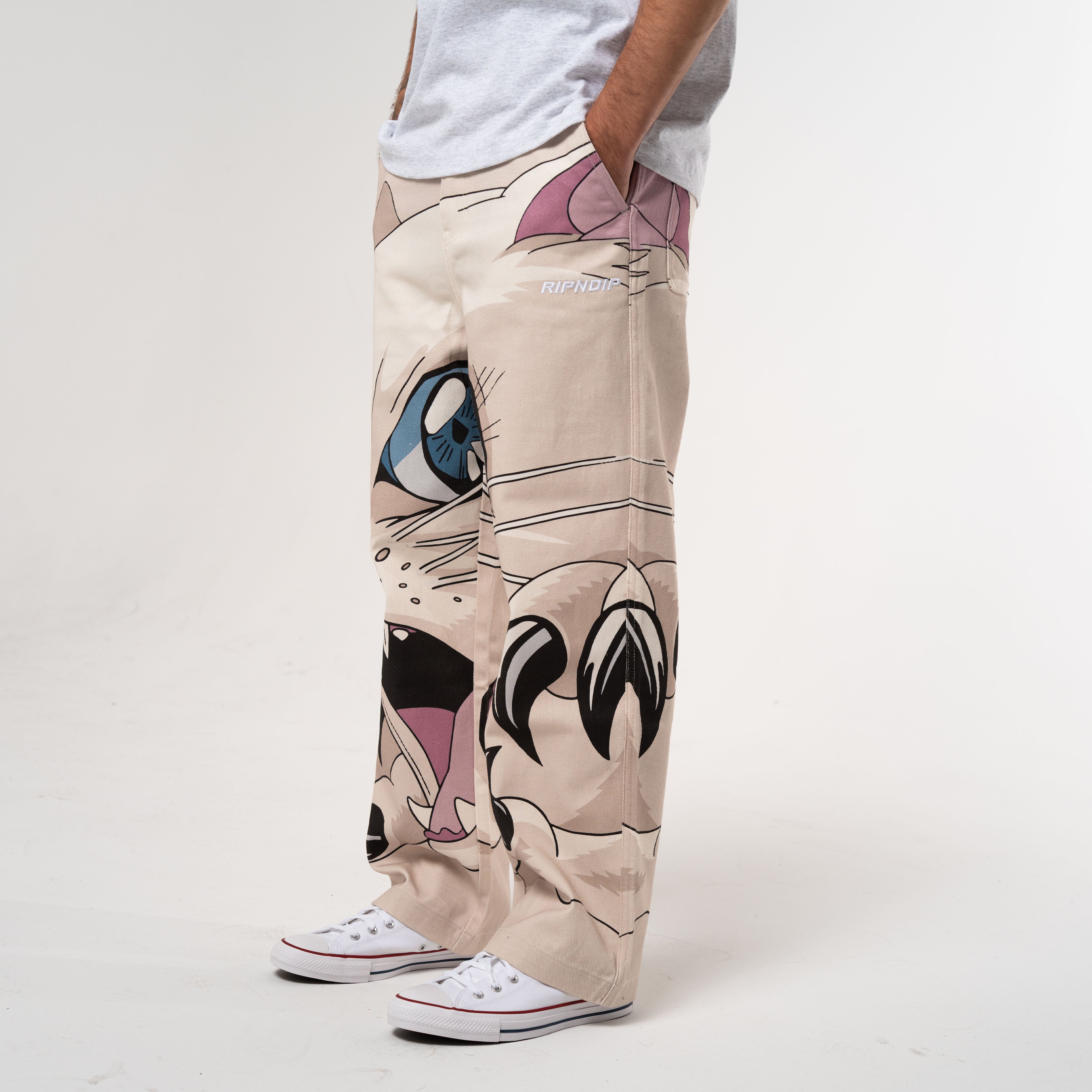 RIPNDIP Metal Claw Wide Leg Pants (Bone)