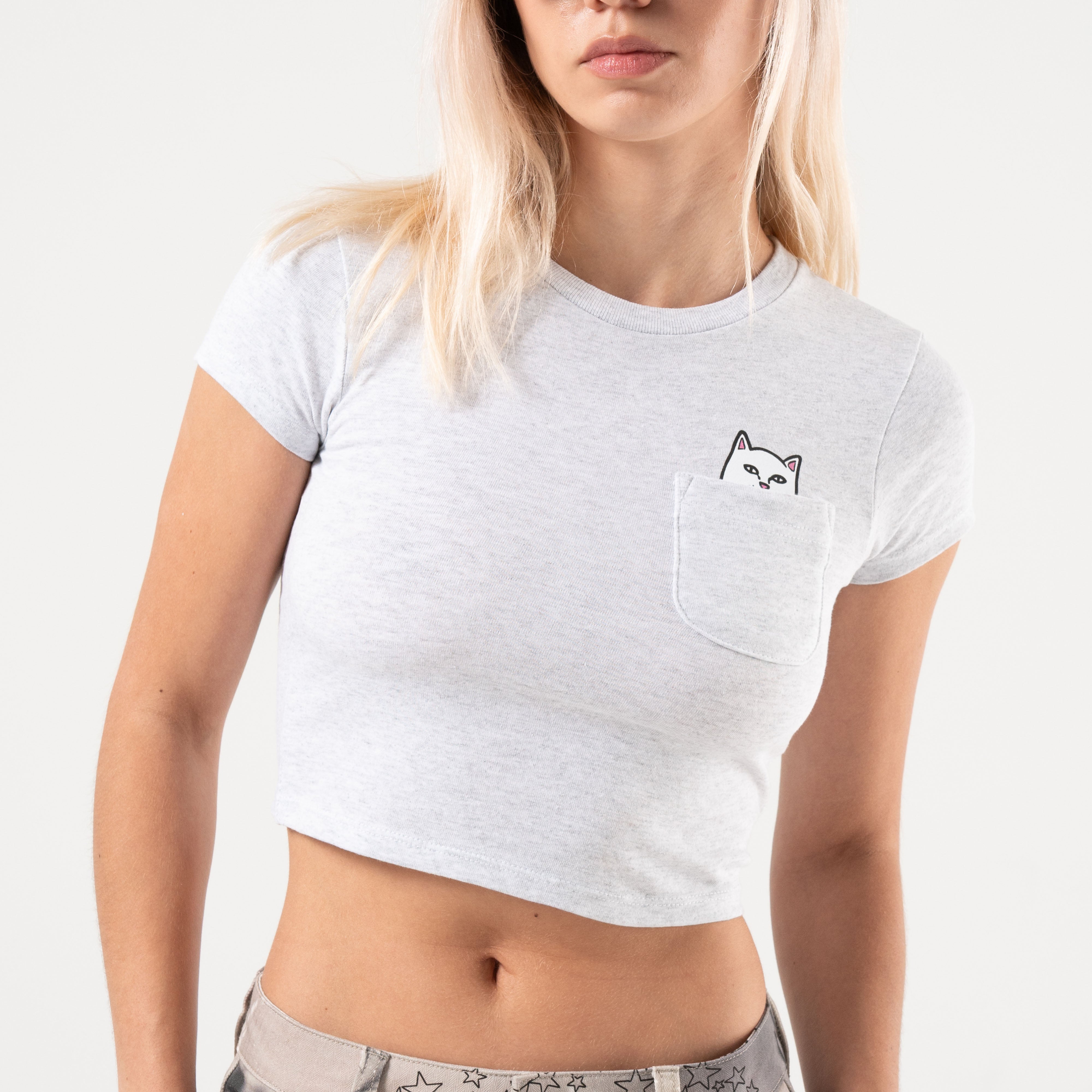 RIPNDIP Lord Nermal Cropped Baby Pocket Tee (Ash Heather)