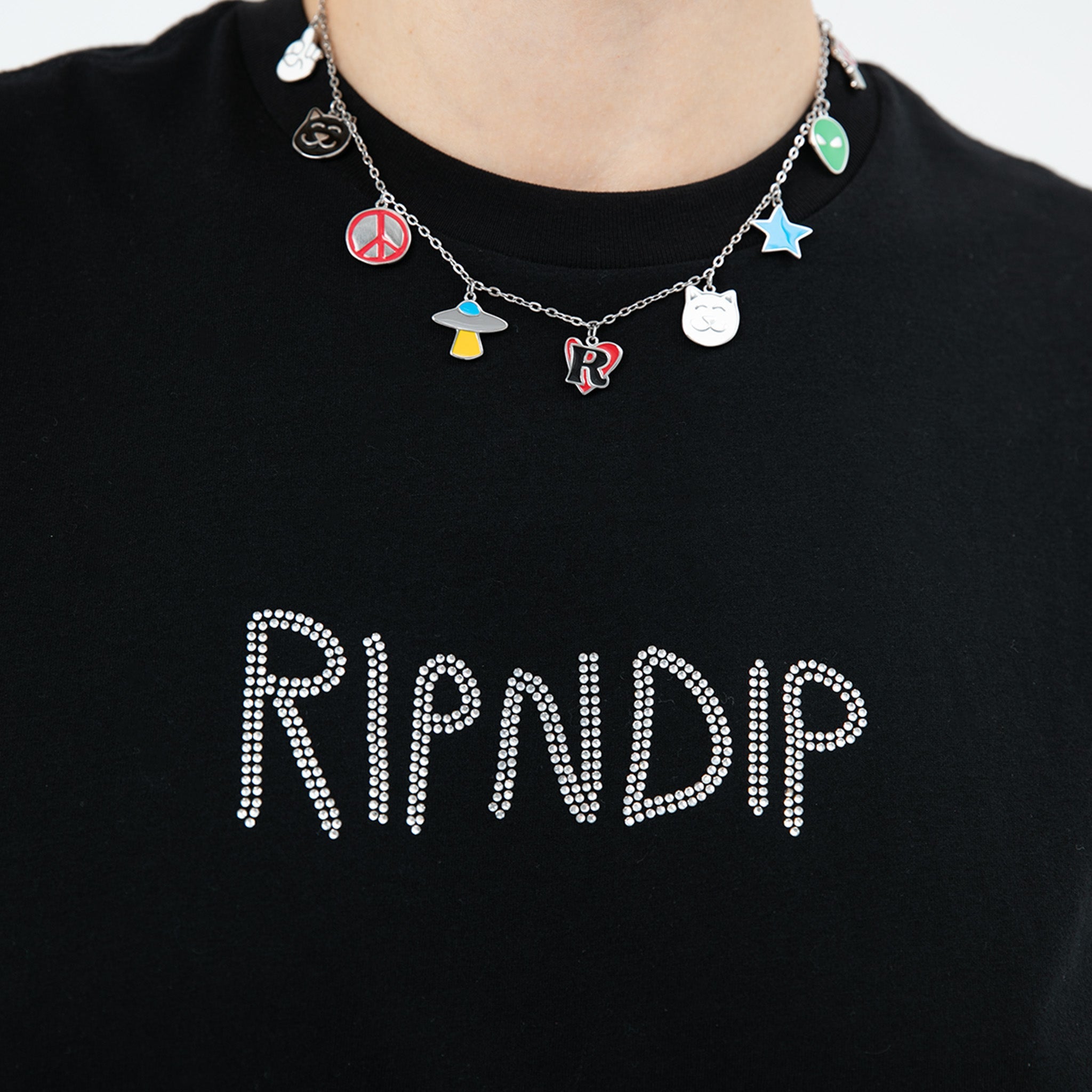 RIPNDIP OG RIPNDIP Cropped Rhinestone Tank (Black)